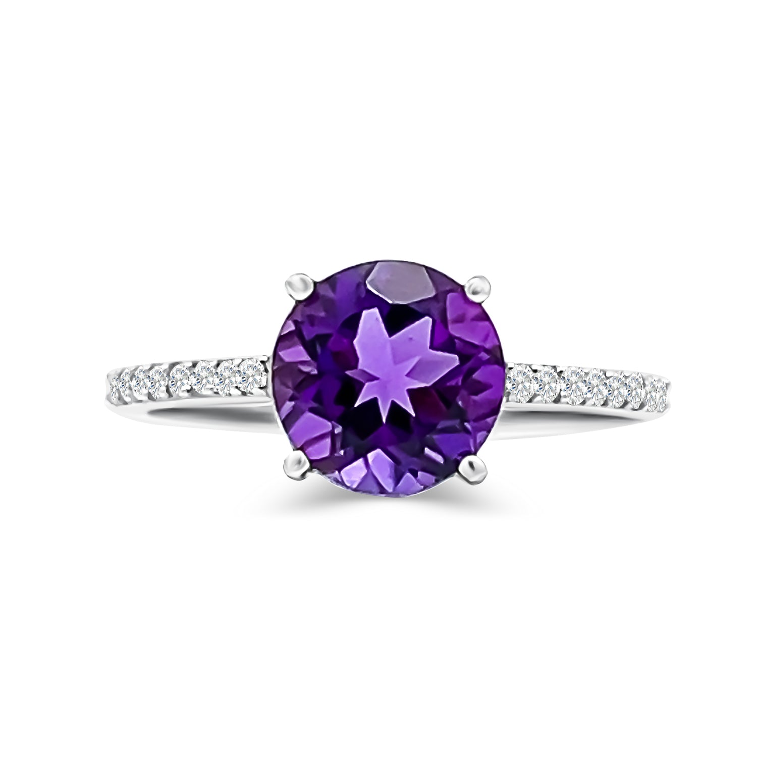 Round Amethyst & Diamond Ring