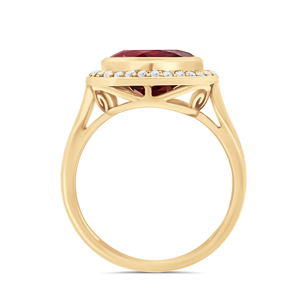 Garnet Round Diamond Halo Ring