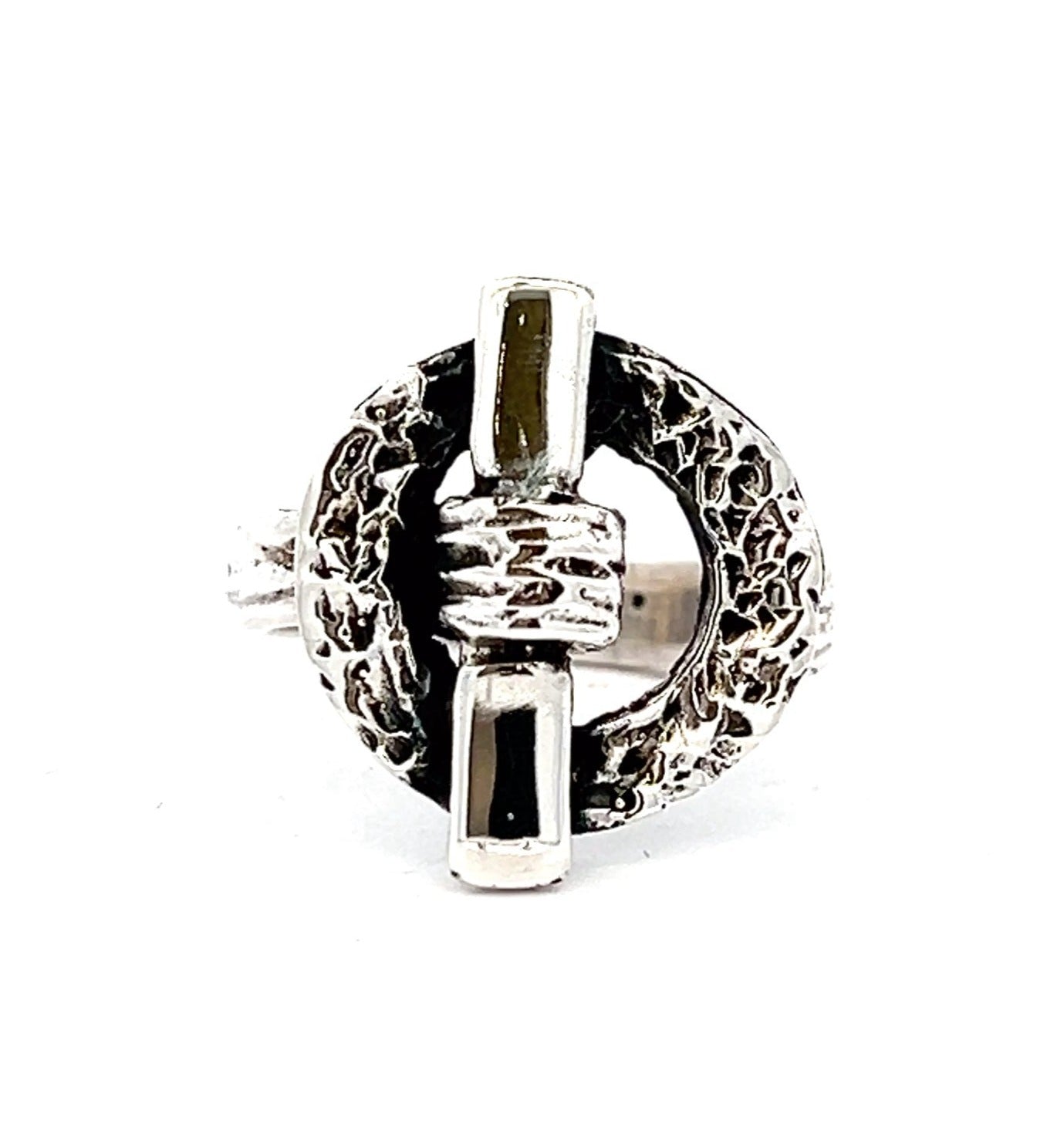 Oxidised Circle and Bar Ring