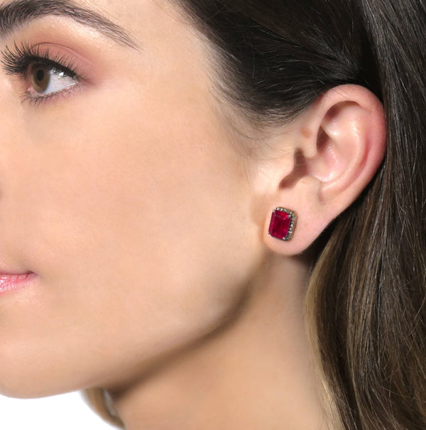 Ruby Diamond Oblong Stud Earrings