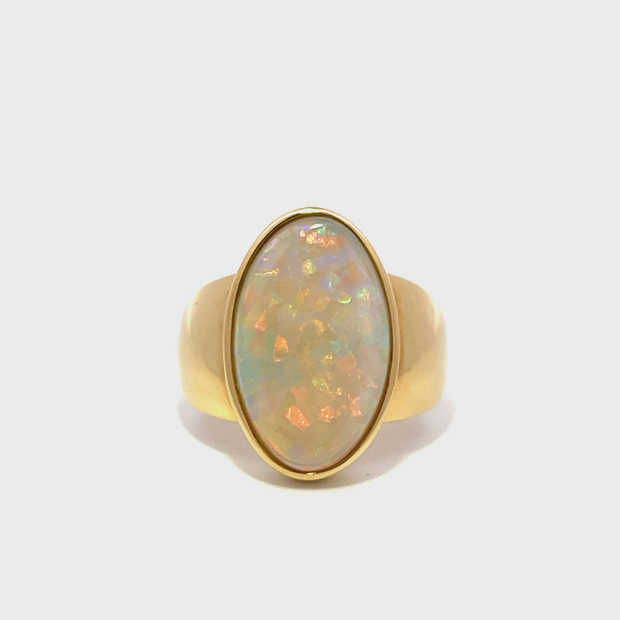 White Opal Oval Ring