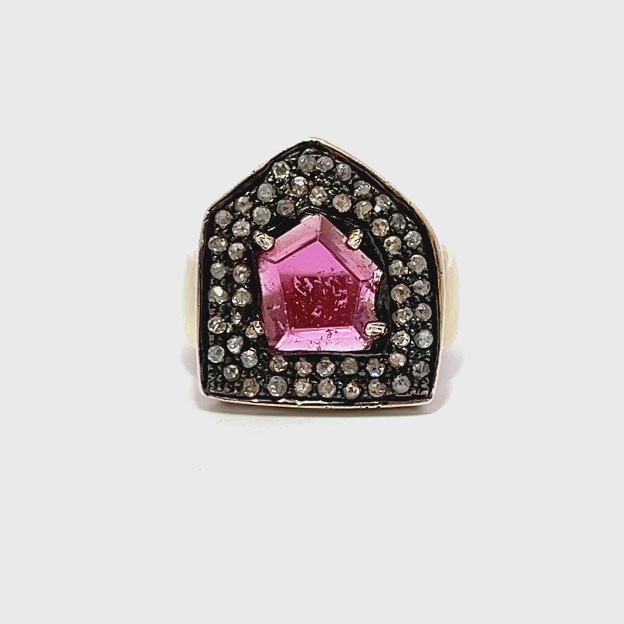 Tourmaline Diamond Shape Black Diamond Ring