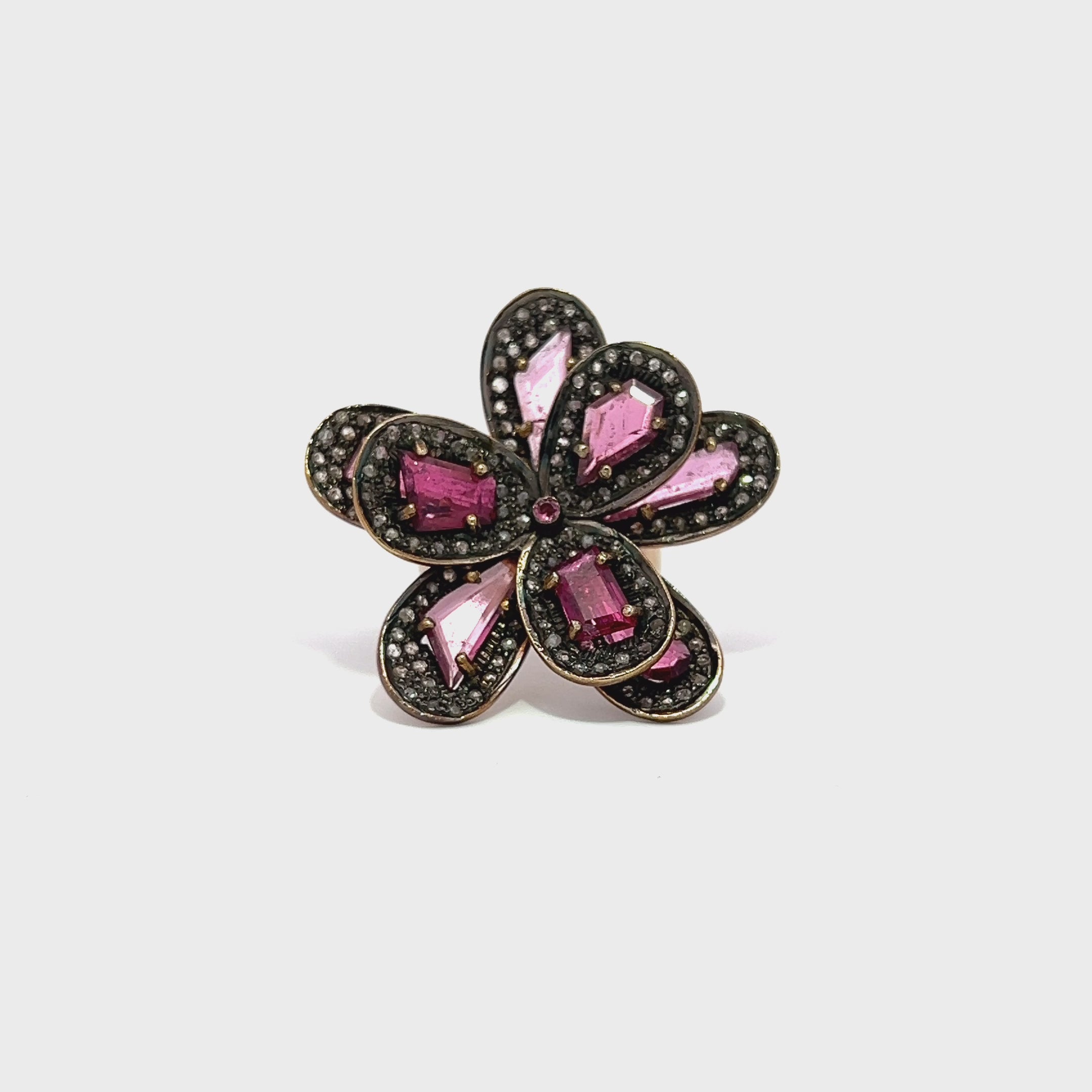 Tourmaline Black Diamond Flower Ring
