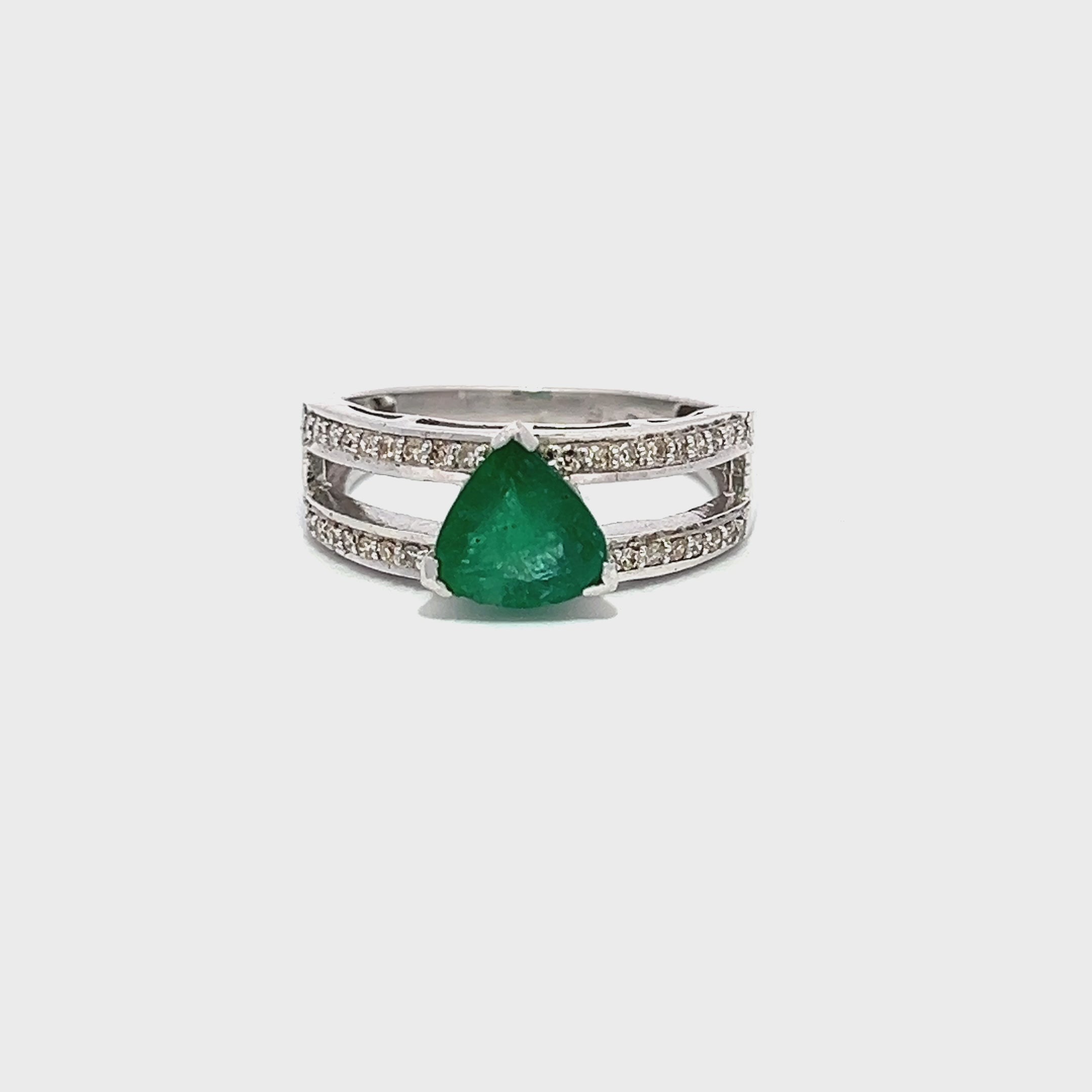 Emerald Diamond Triangle Ring