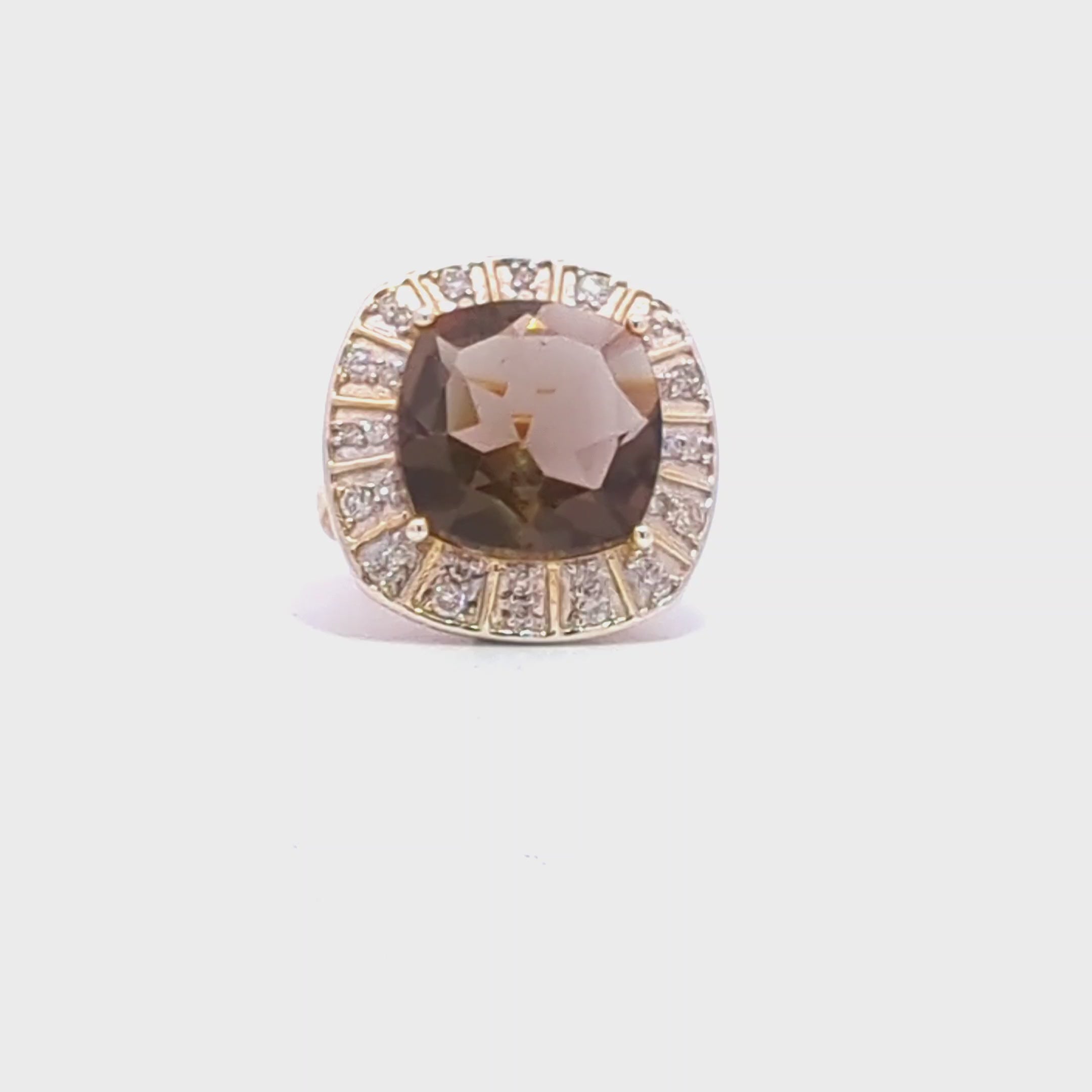 Smoky Quartz Square Diamond Ring