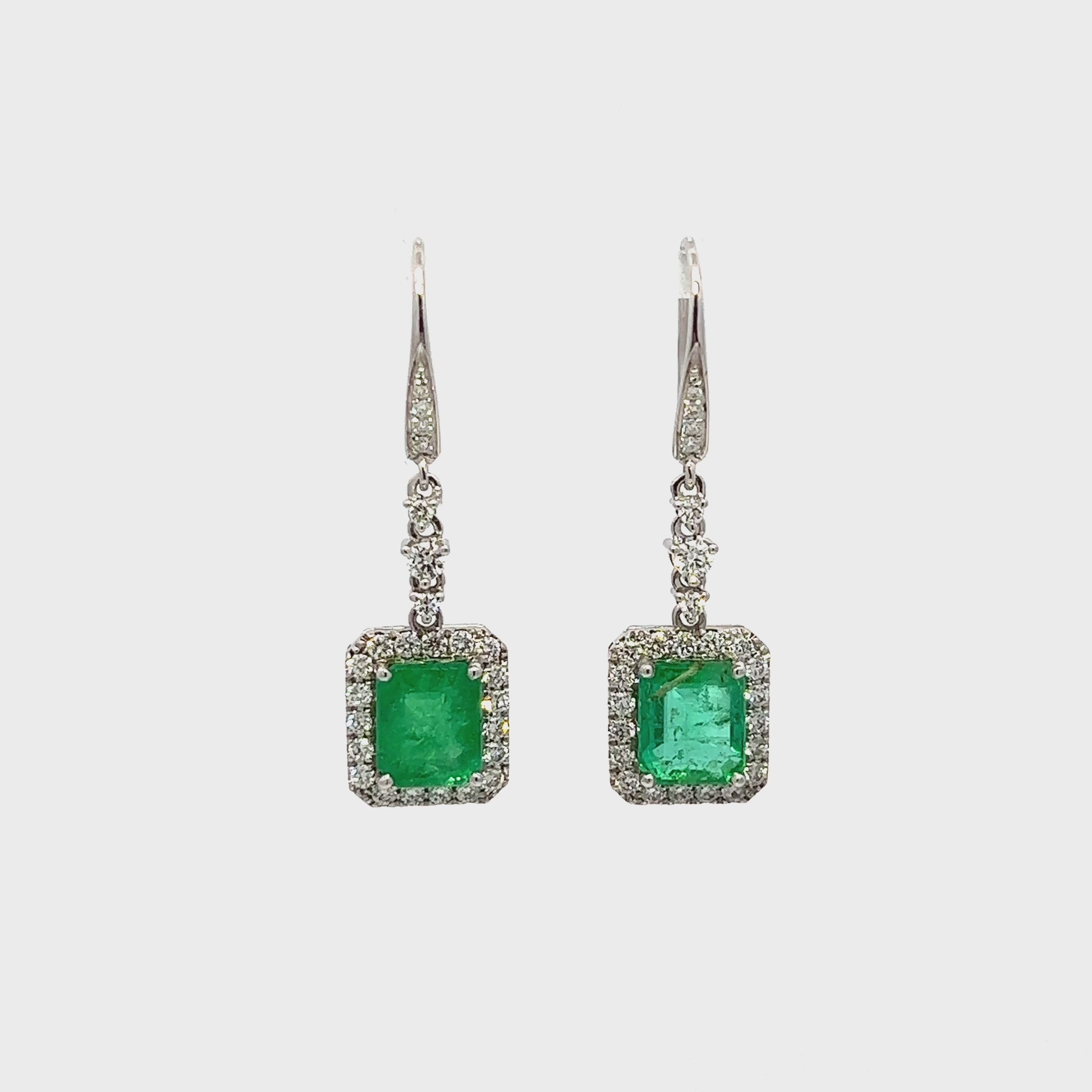 4.45Ct Emerald and Diamond Drop Earrings
