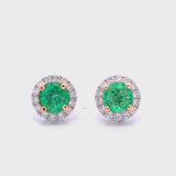 Round Emerald Halo Diamond Earrings
