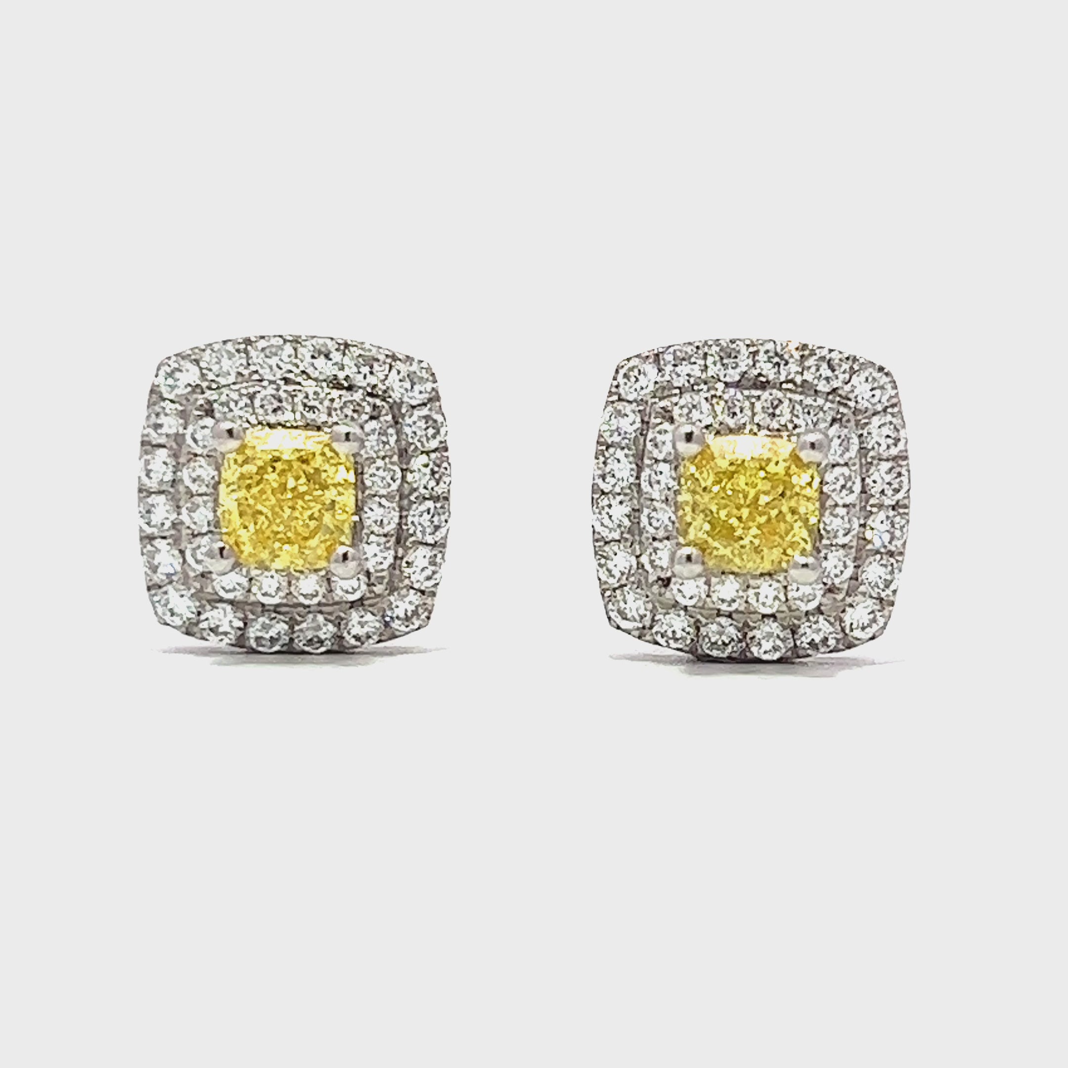 1.99Ct Yellow and White Diamond Stud Earrings