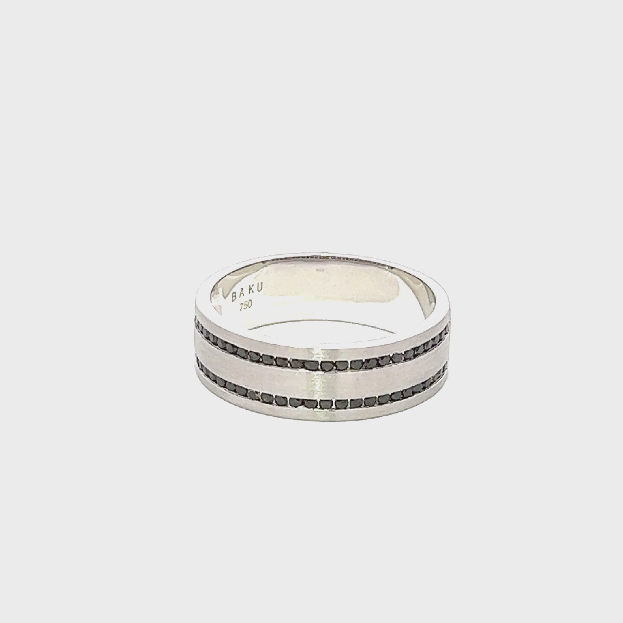 Double Row Black Diamond Matt Wedding Band Ring