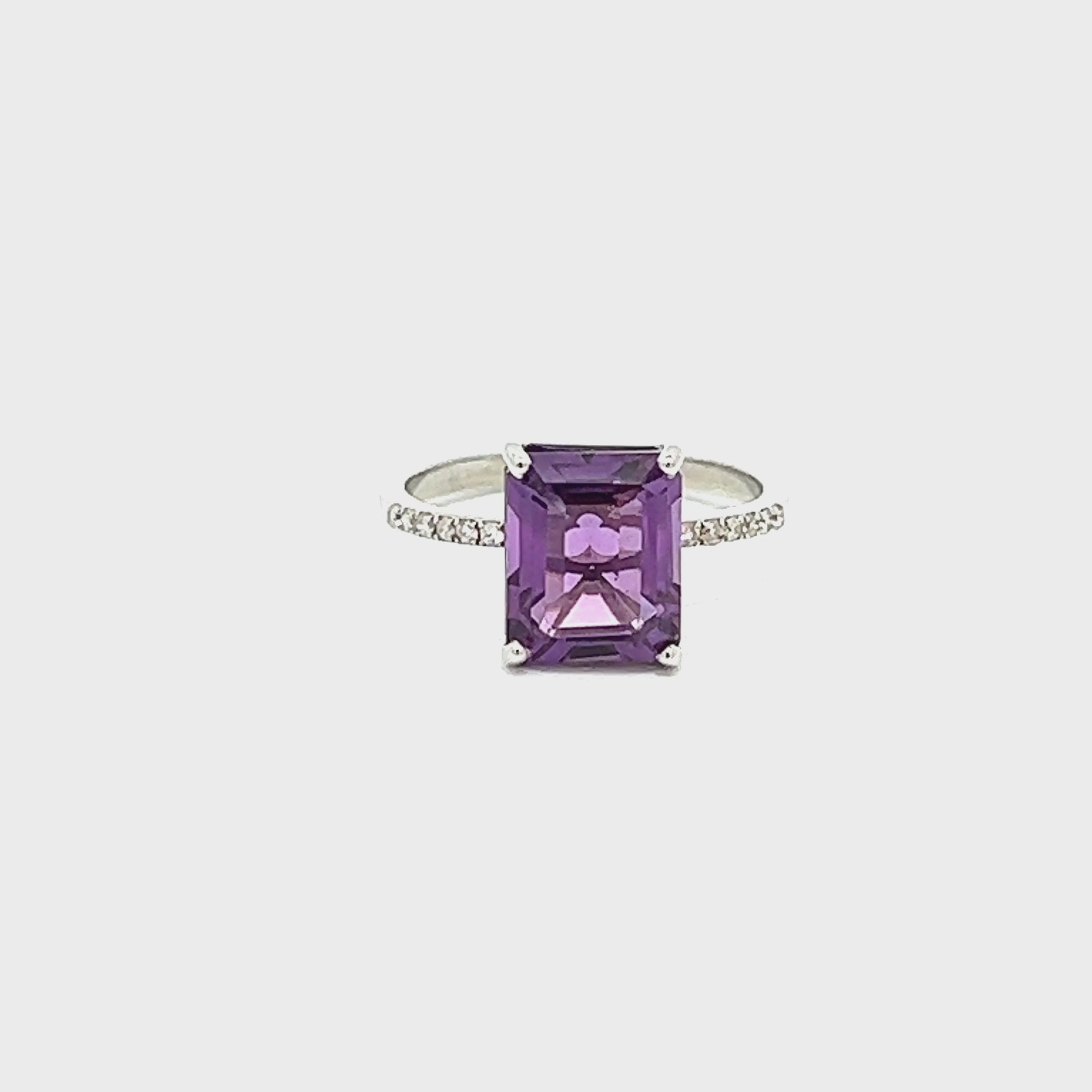 Amethyst Diamond Rectangle Ring