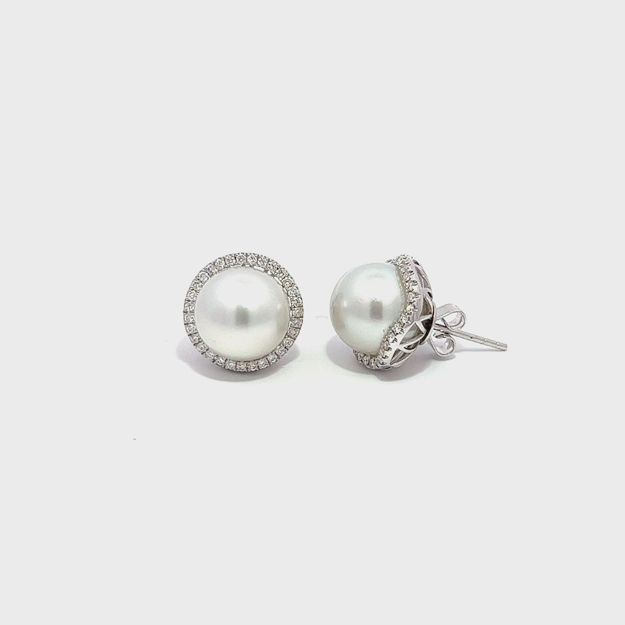 South Sea Pearl Diamond Halo Stud Earrings