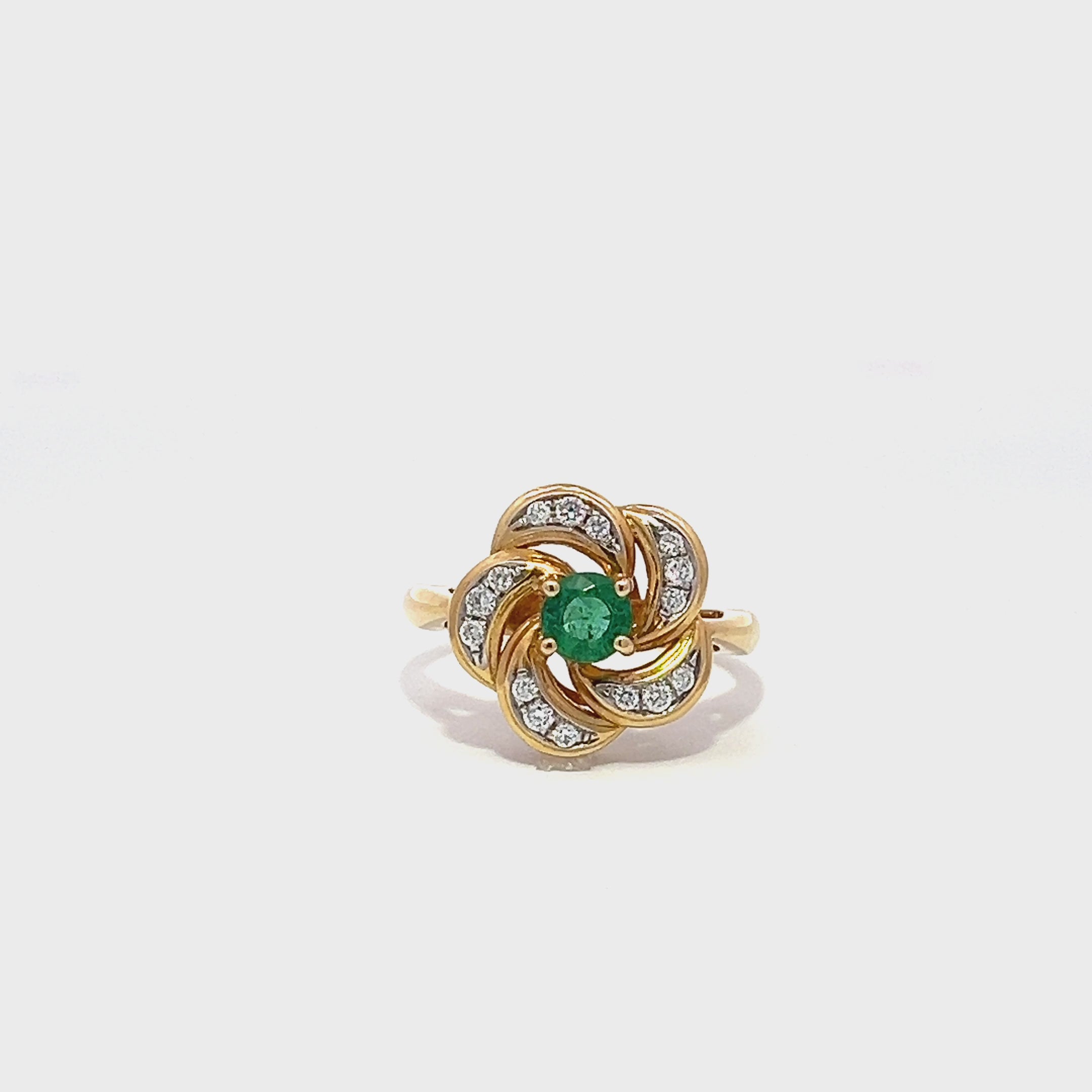 Emerald Diamond Flower Ring