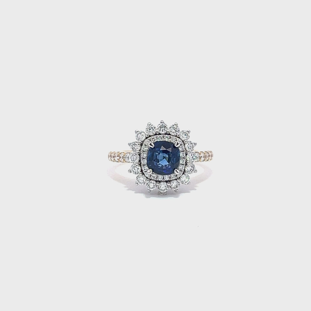 Certified Natural Ceylon Sapphire Double Halo Diamond Ring