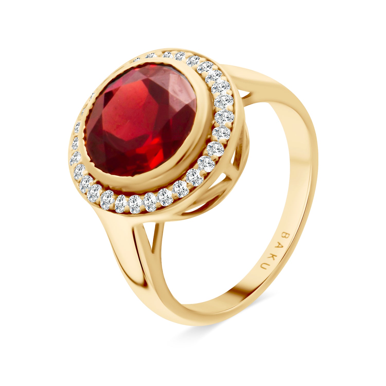 Garnet Round Diamond Halo Ring
