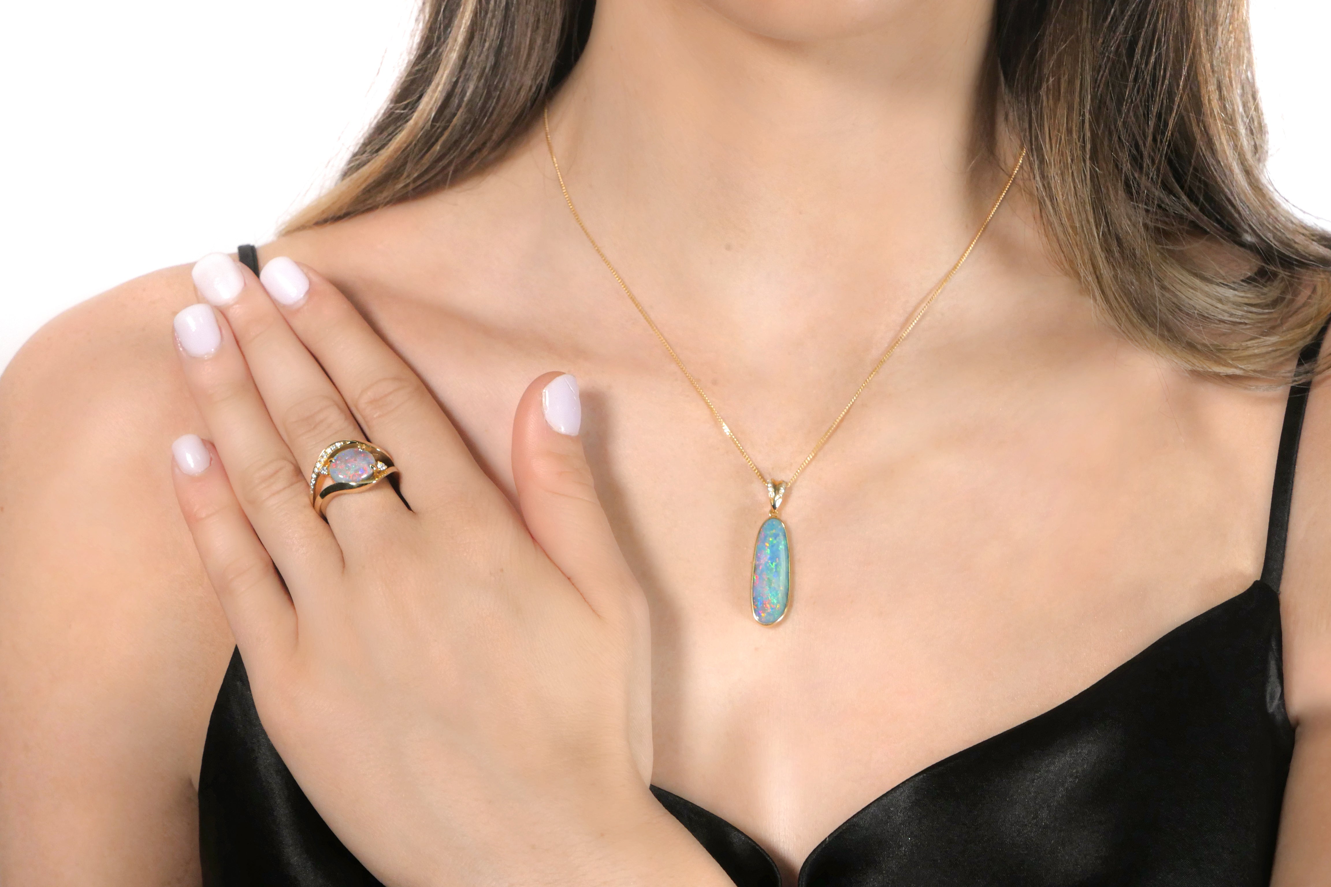 Black Opal Diamond Oval Ring