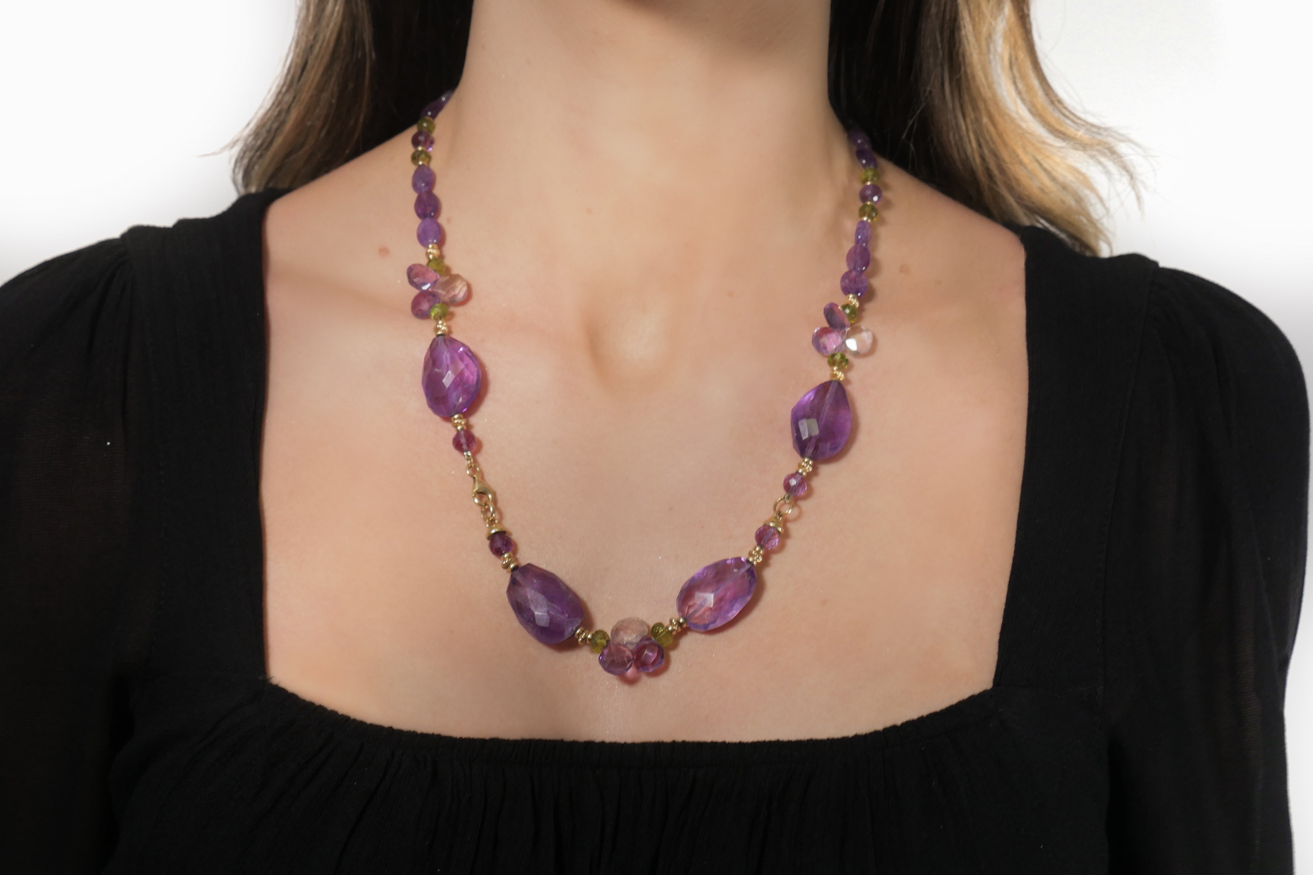 Amethyst Irregular Peridot Gold Bead Necklace