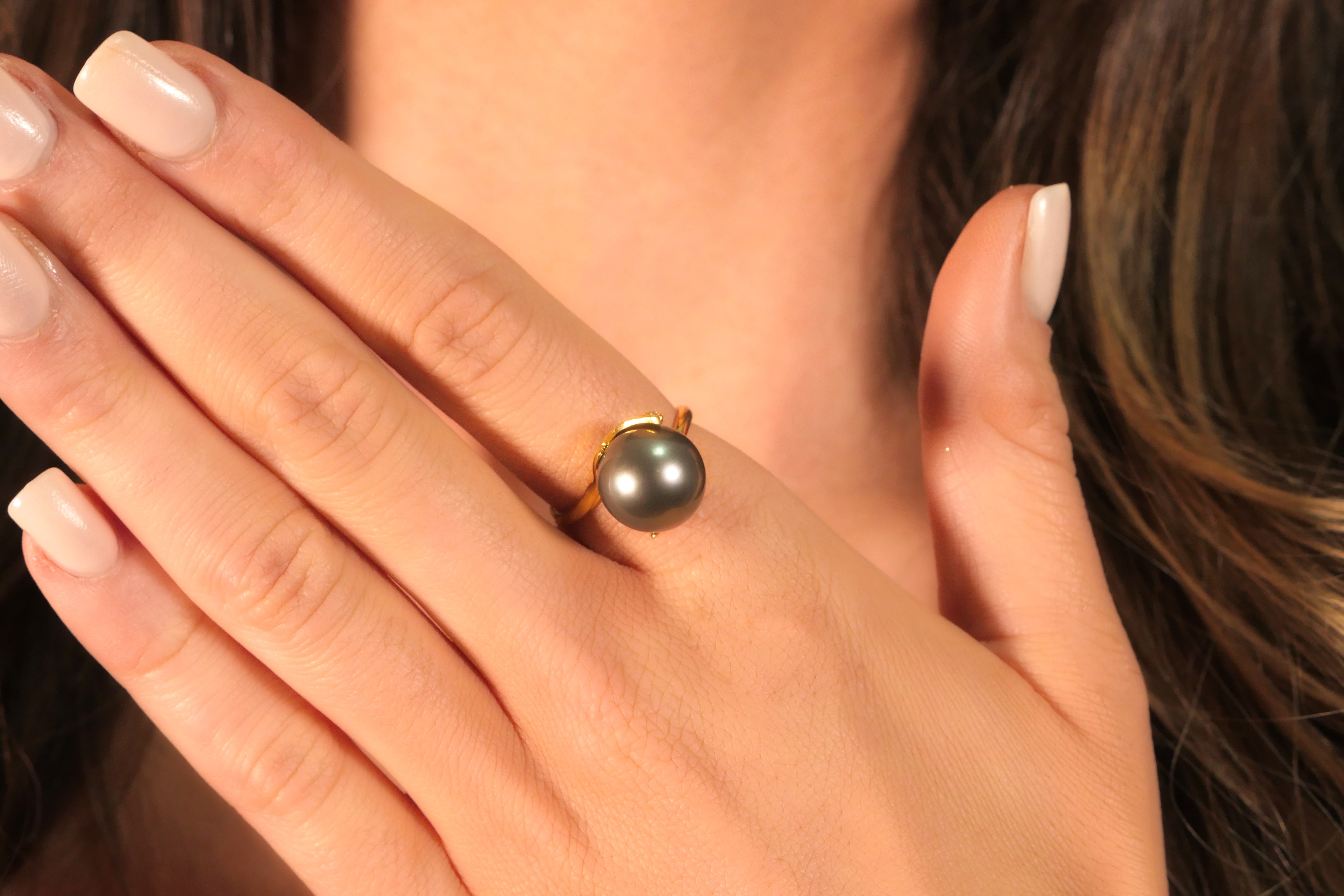 Black South Sea Pearl Diamond Ring