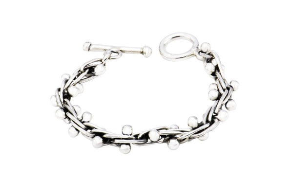 Mexican Silver Ball and Chain Link Bracelet