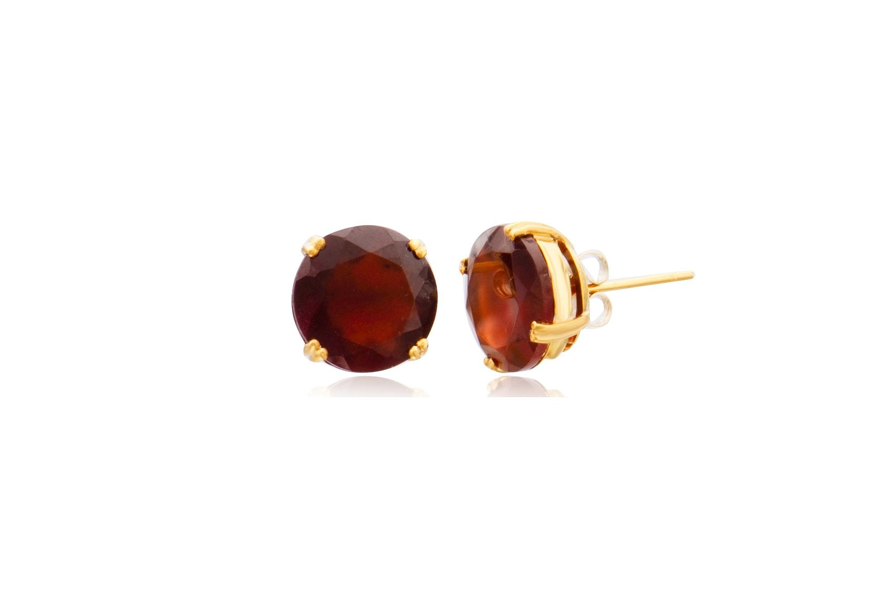 Hessonite Garnet Round Stud Earrings