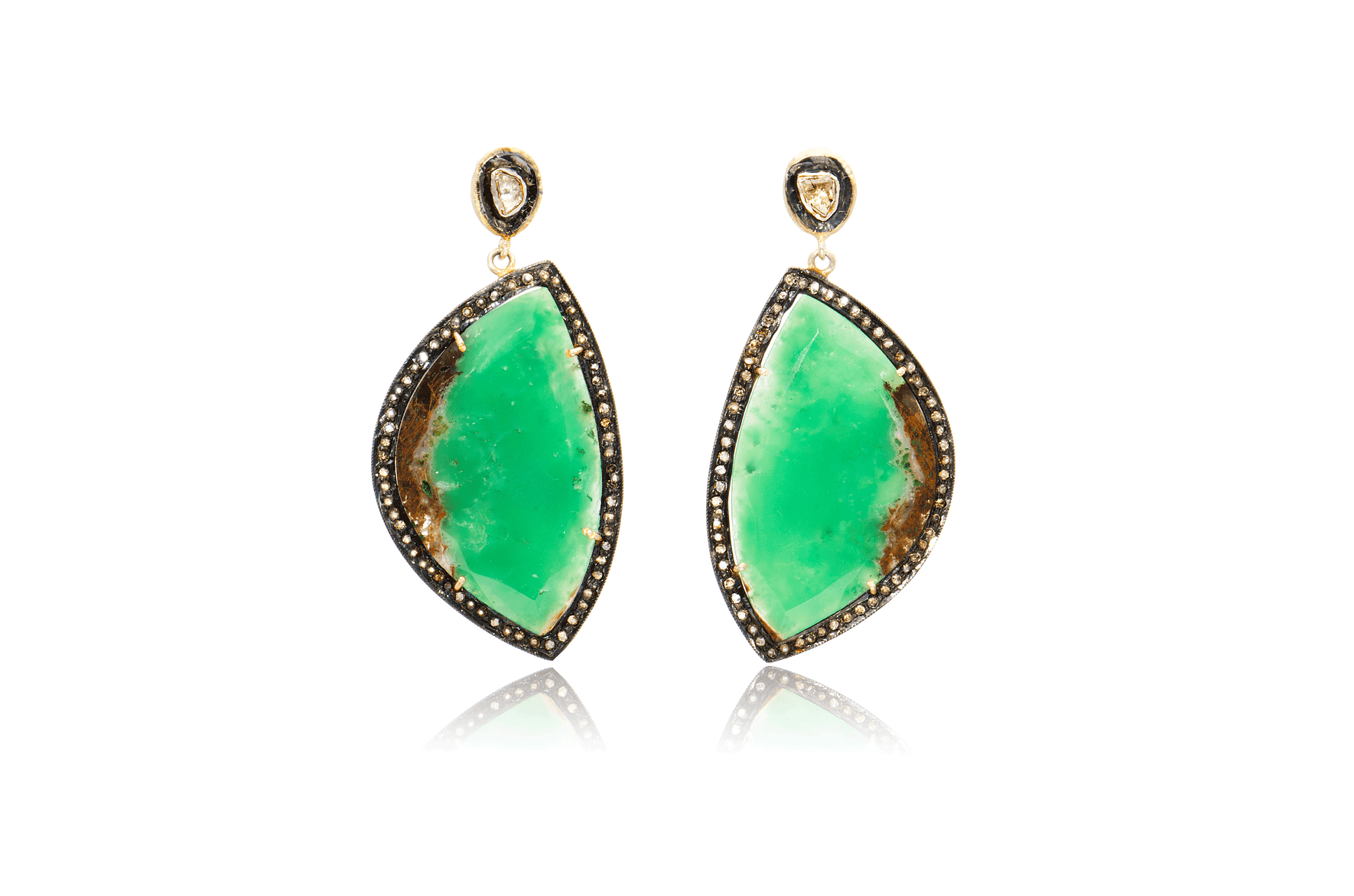 Chrysoprase Diamond Polki Post Earrings