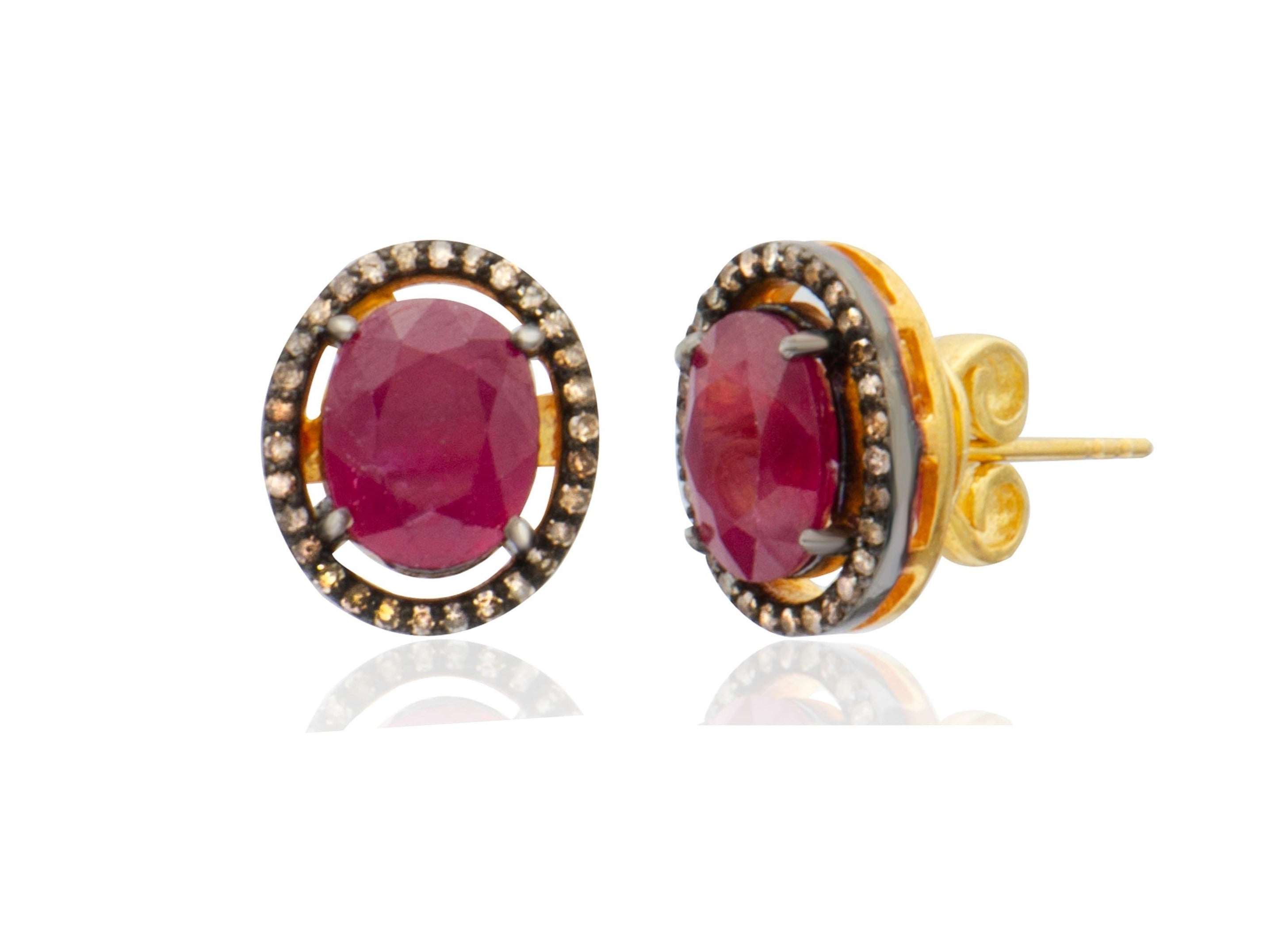 Ruby Diamond Oval Stud Earrings