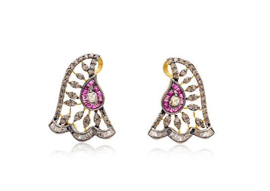 Ruby Black Diamond Stud Earrings