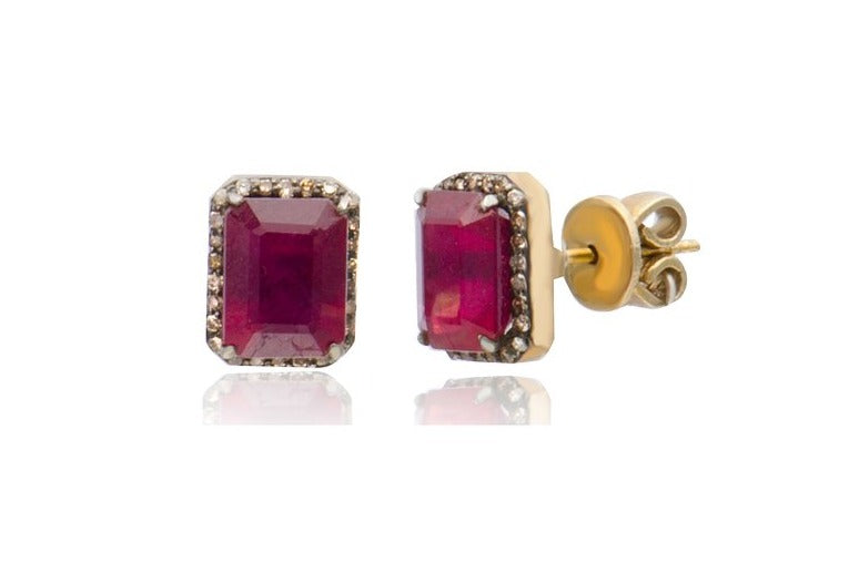 Ruby Diamond Oblong Stud Earrings