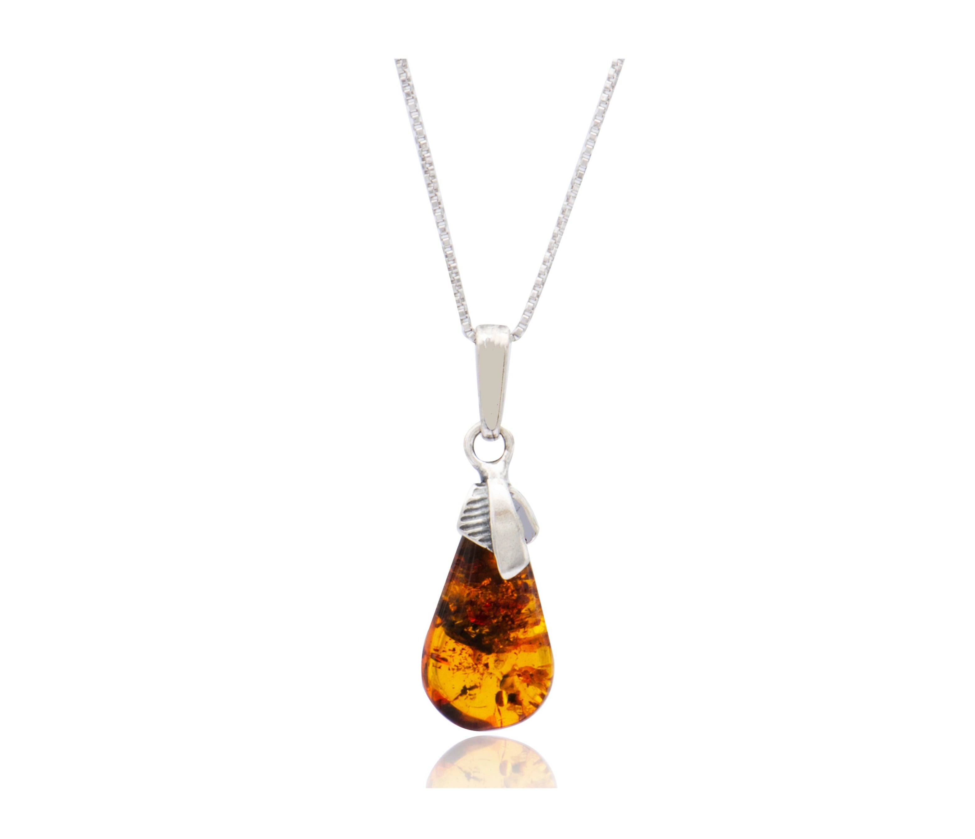 Amber Teardrop Pendant with Chain