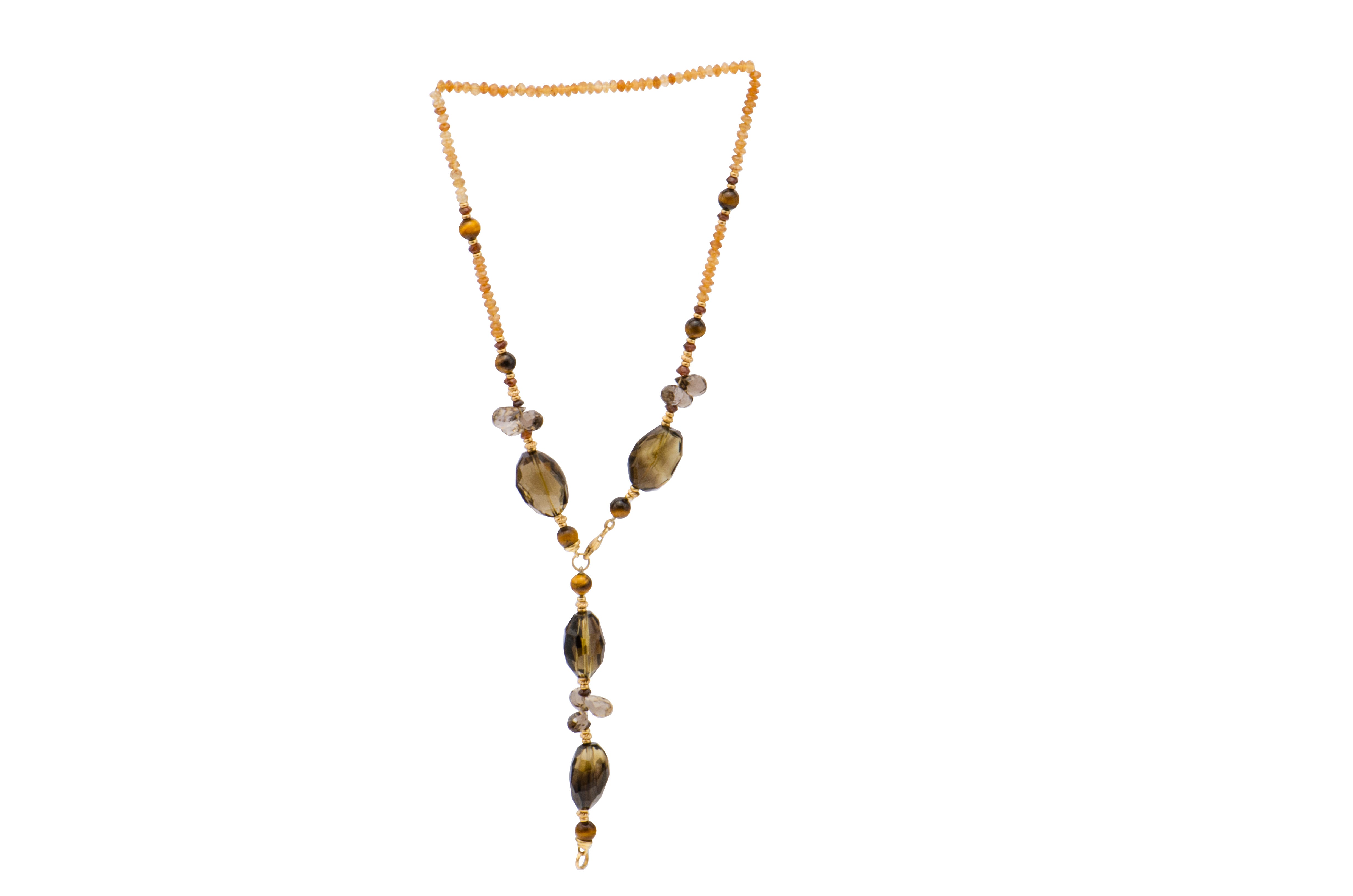 Smoky Quartz Tiger's Eye Garnet Necklace