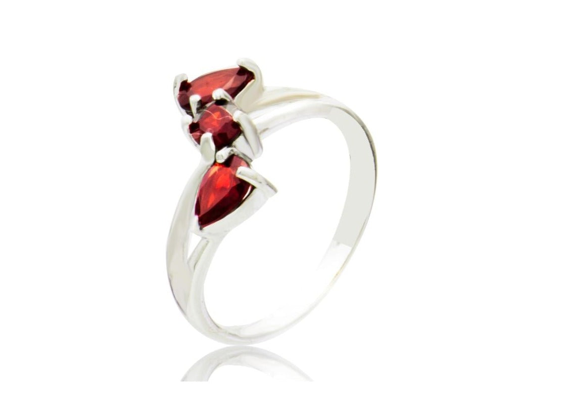Sterling Silver 3 Garnet Ring