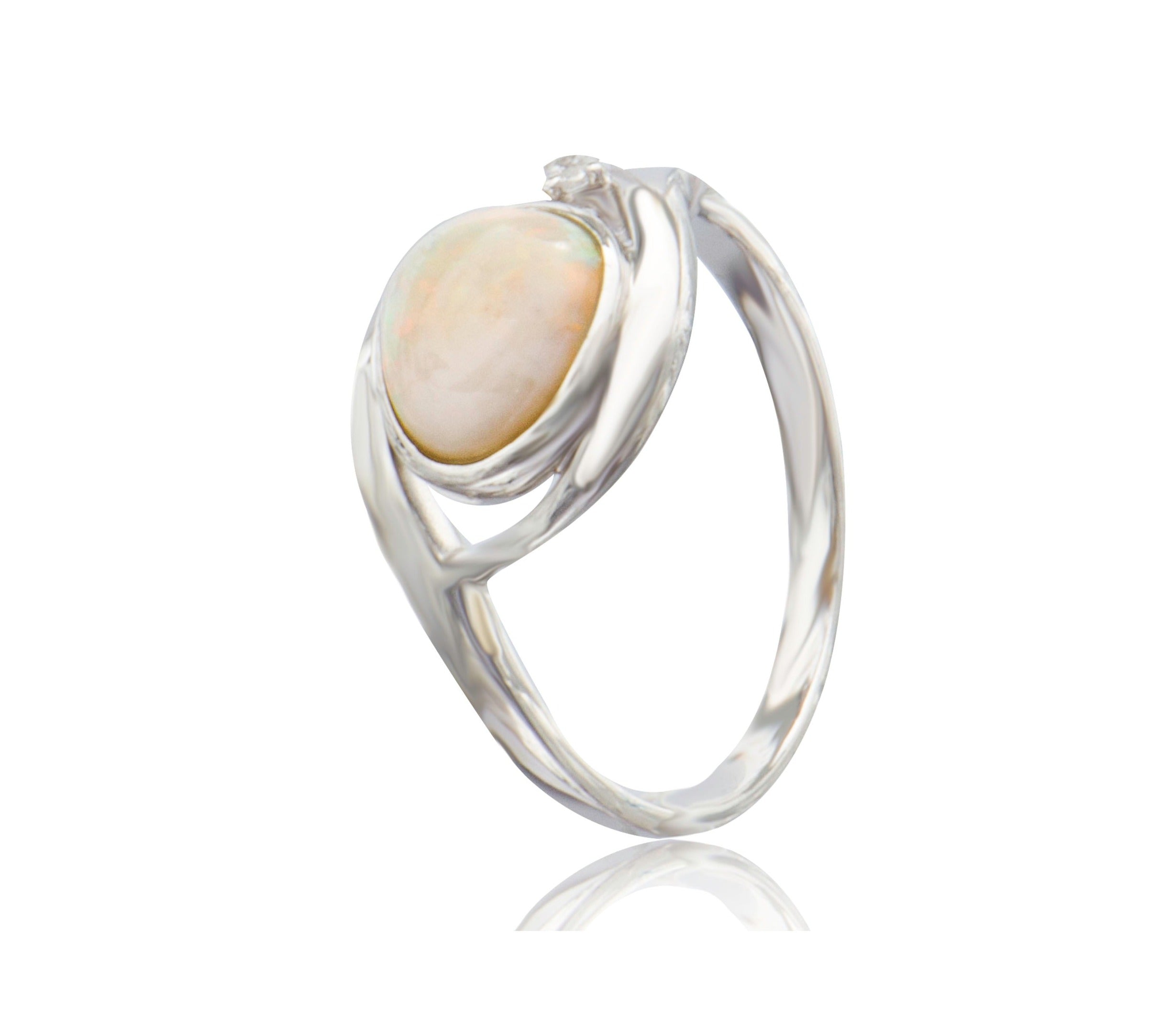 Sterling Silver White Opal Cubic Zirconia Ring