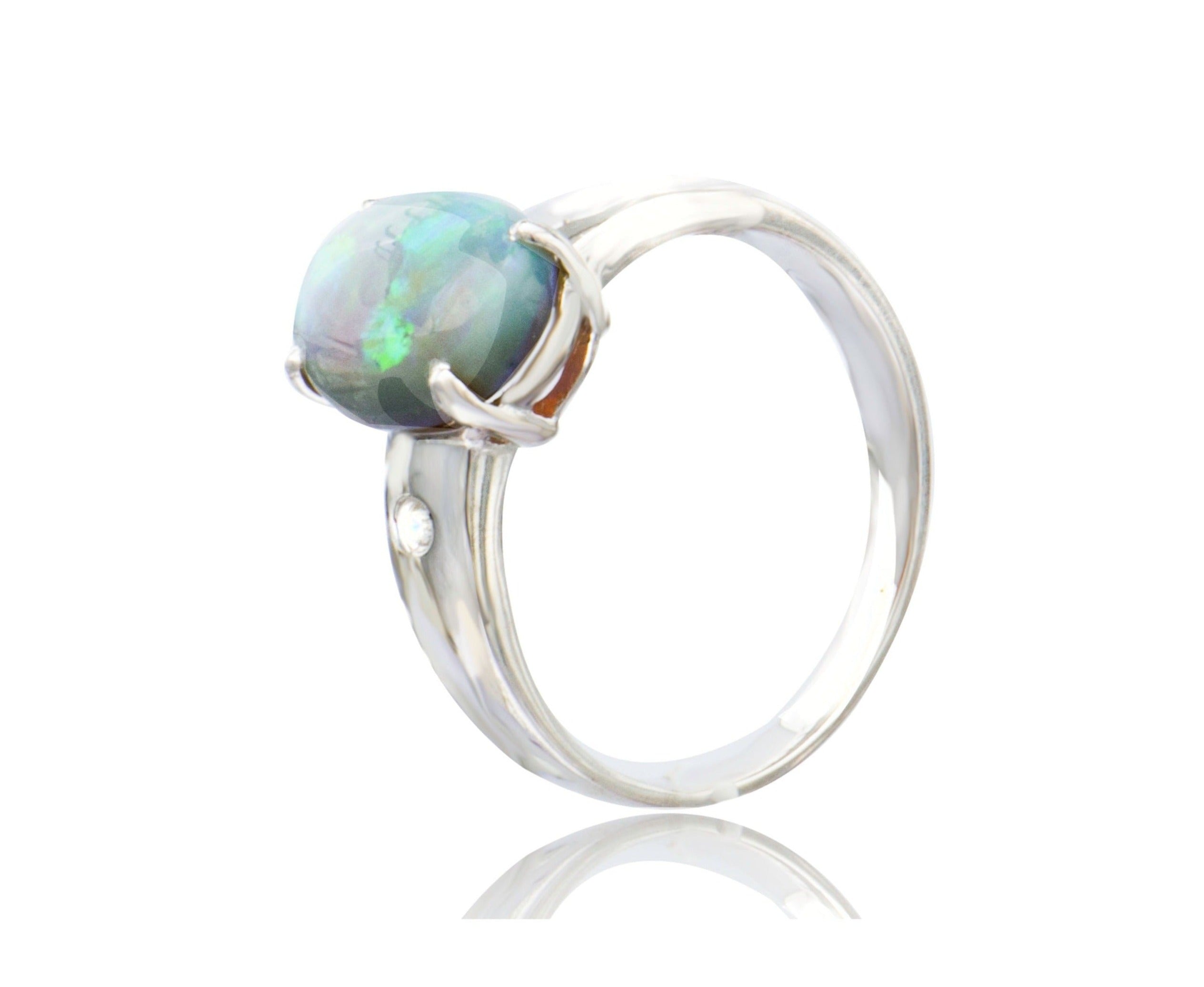 Australian White Opal Cubic Zirconia Oval Ring