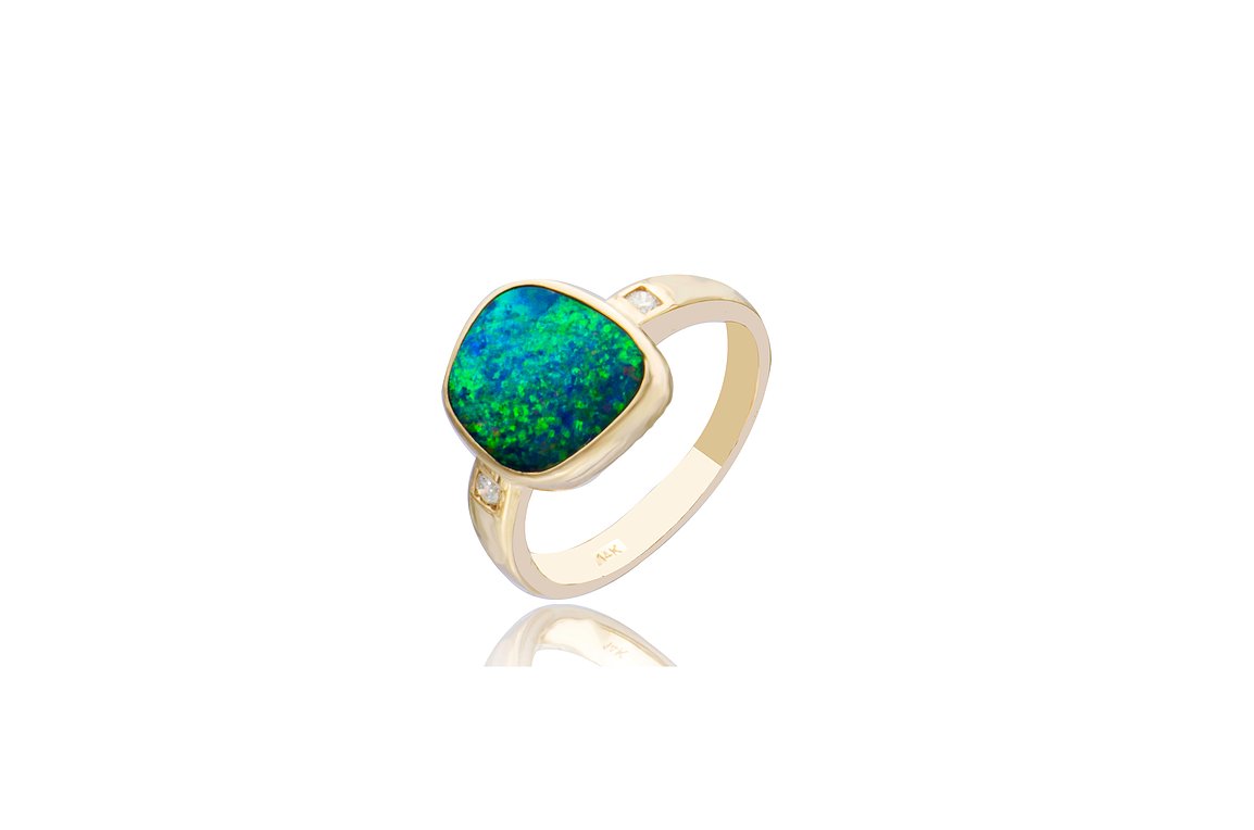 Australian Opal Doublet Diamond Ring