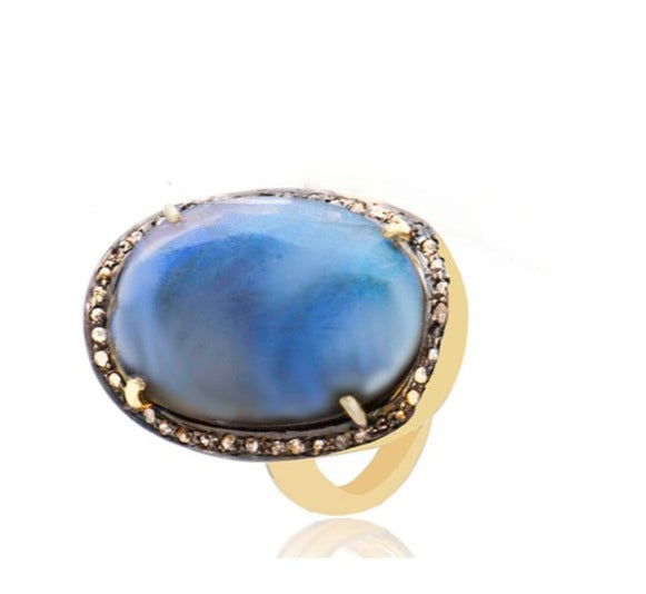 Labradorite Black Diamond Oval Ring