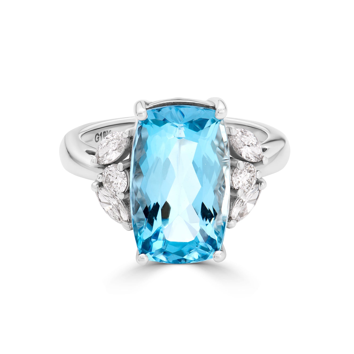 6.45Ct Aquamarine Six Diamond Ring