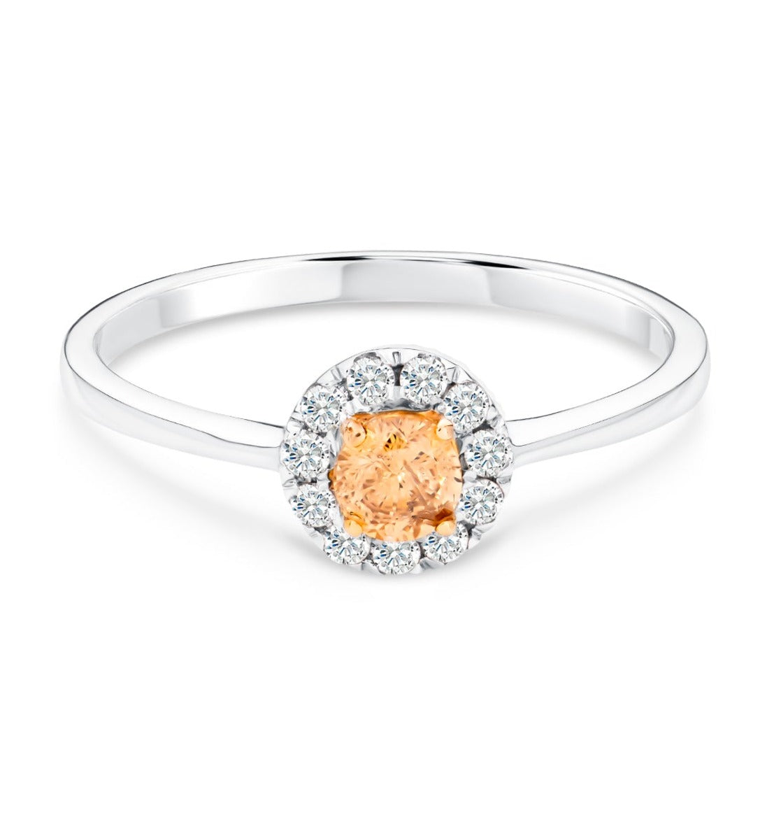 Champagne Round Diamond Halo Engagement Ring