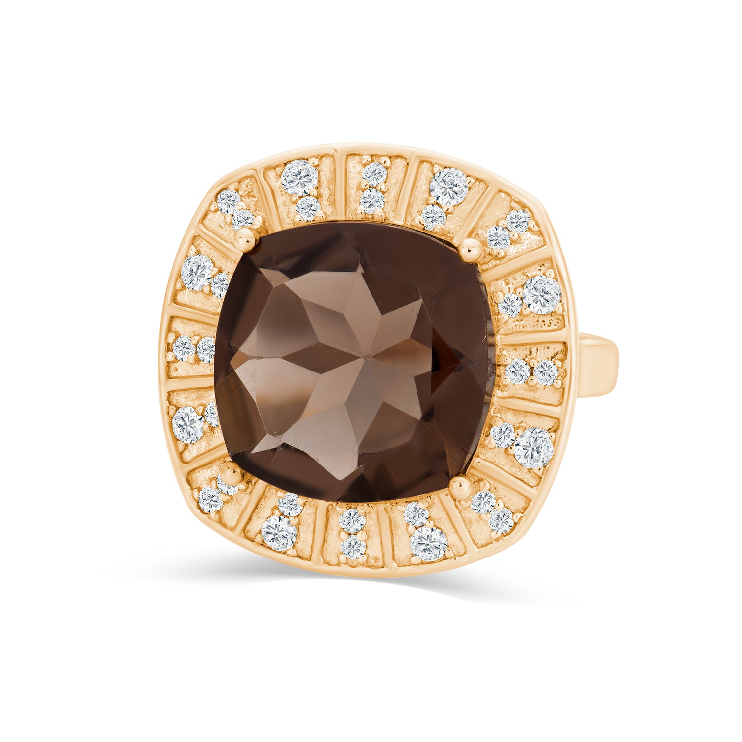 Smoky Quartz Square Diamond Ring