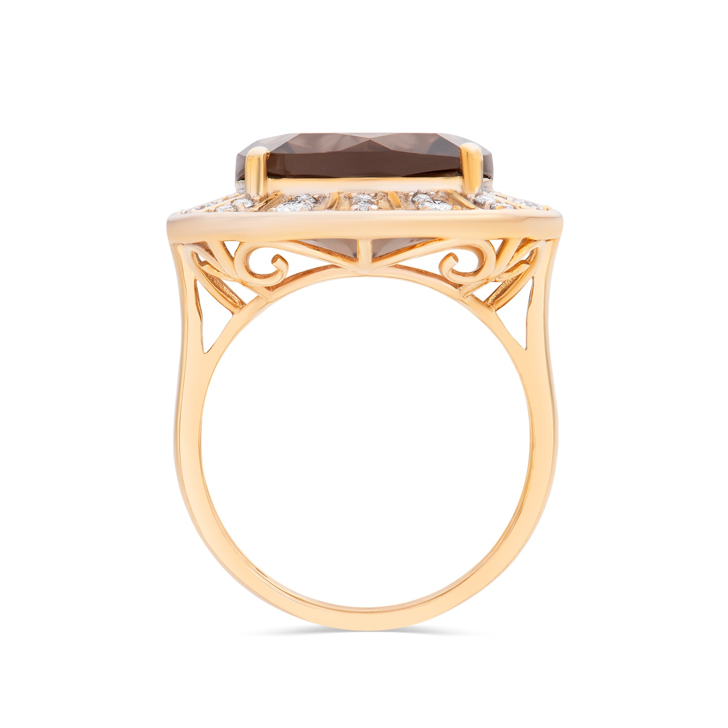Smoky Quartz Square Diamond Ring