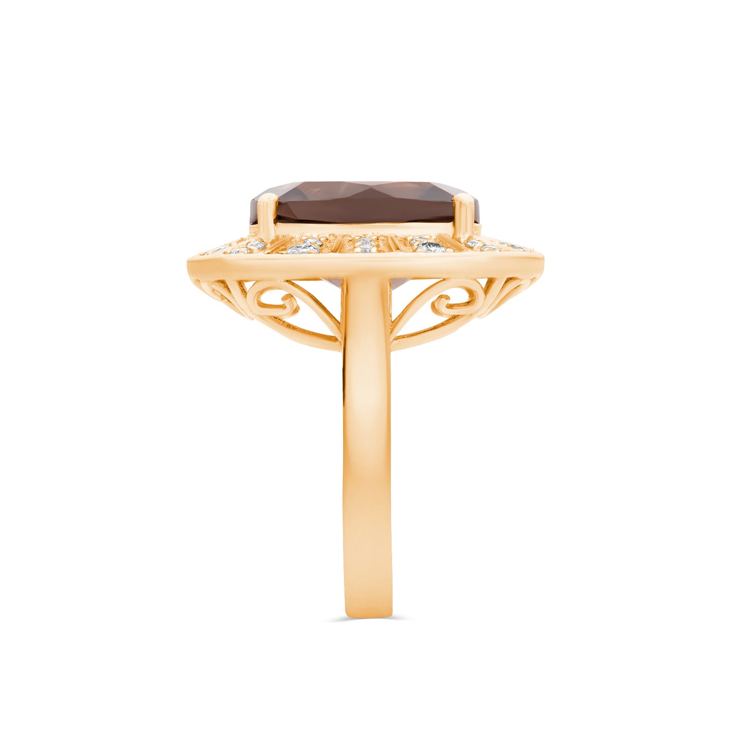 Smoky Quartz Square Diamond Ring