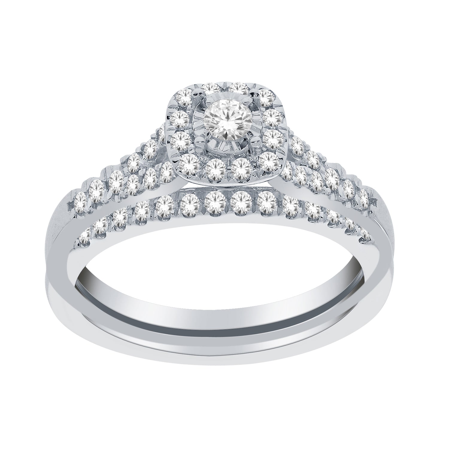Round Diamond Halo Wedding Ring Set