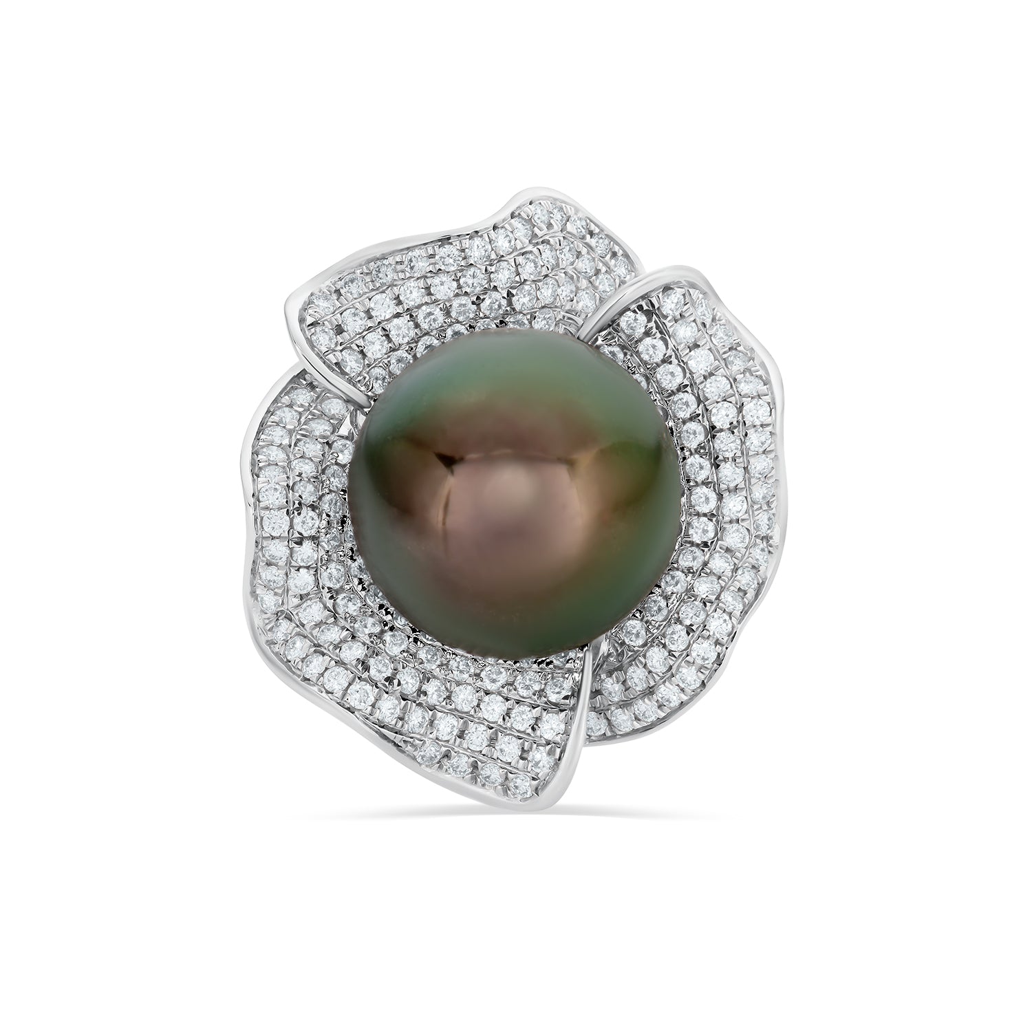 Black South Sea Pearl Diamond Flower Ring