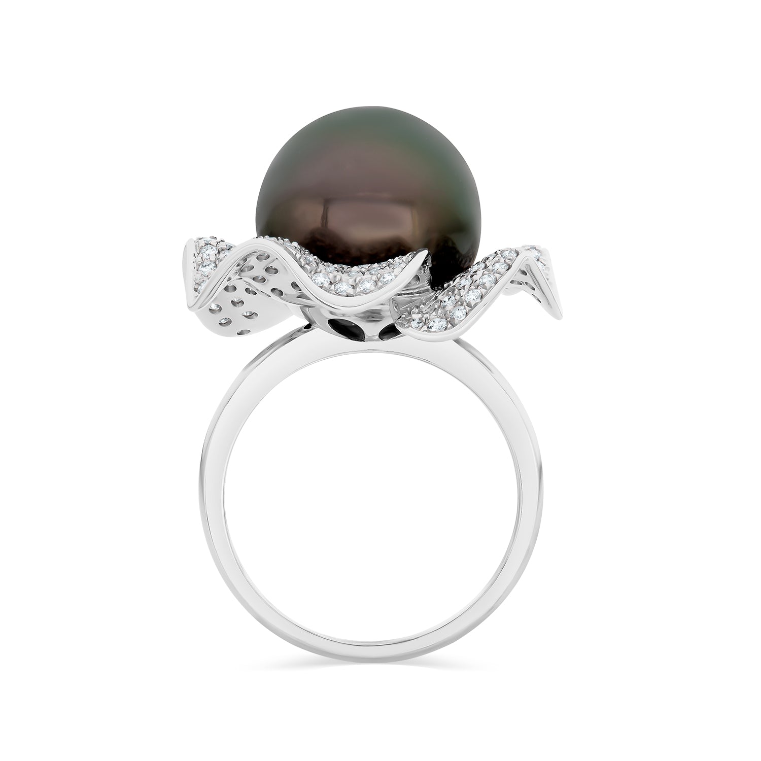 Black South Sea Pearl Diamond Flower Ring