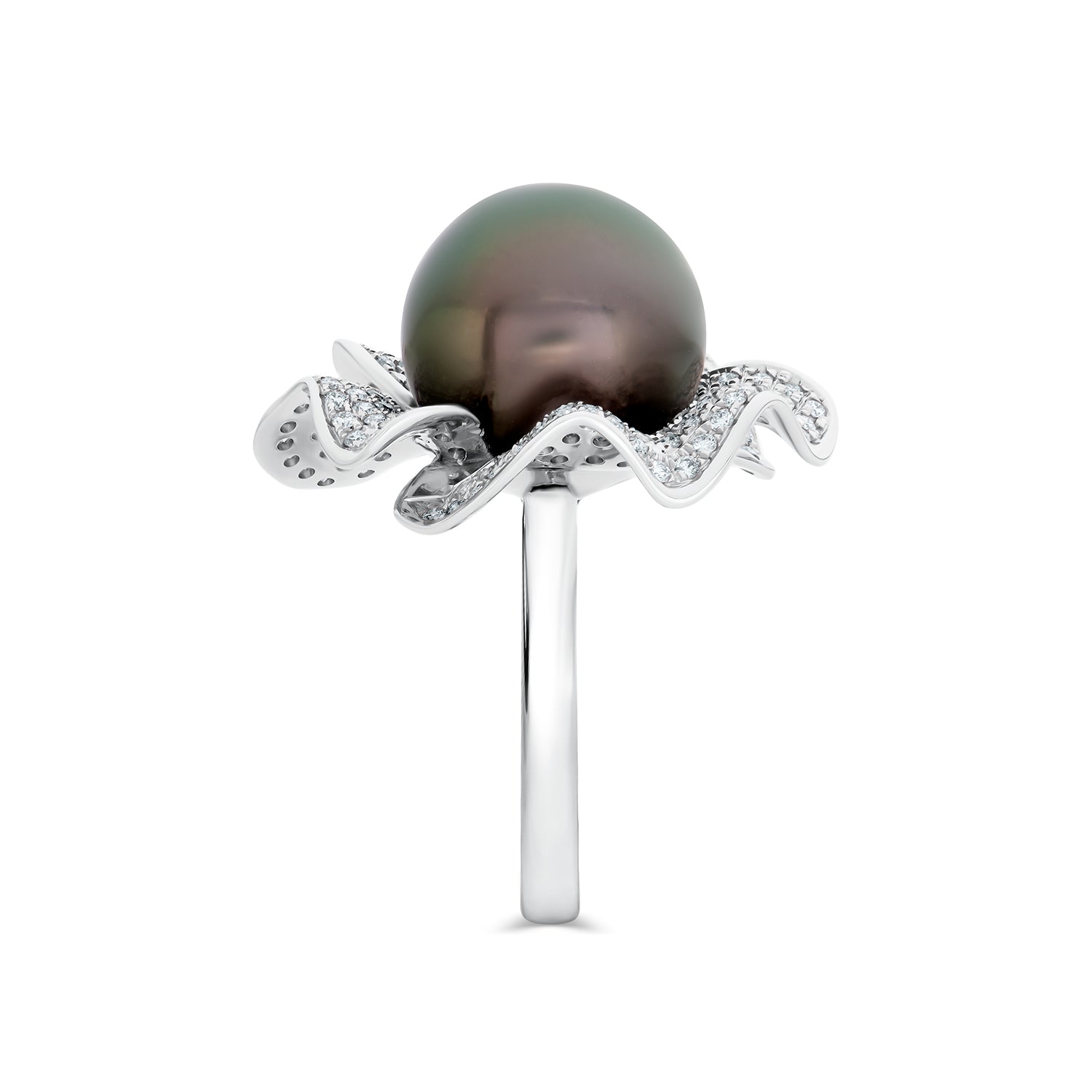 Black South Sea Pearl Diamond Flower Ring