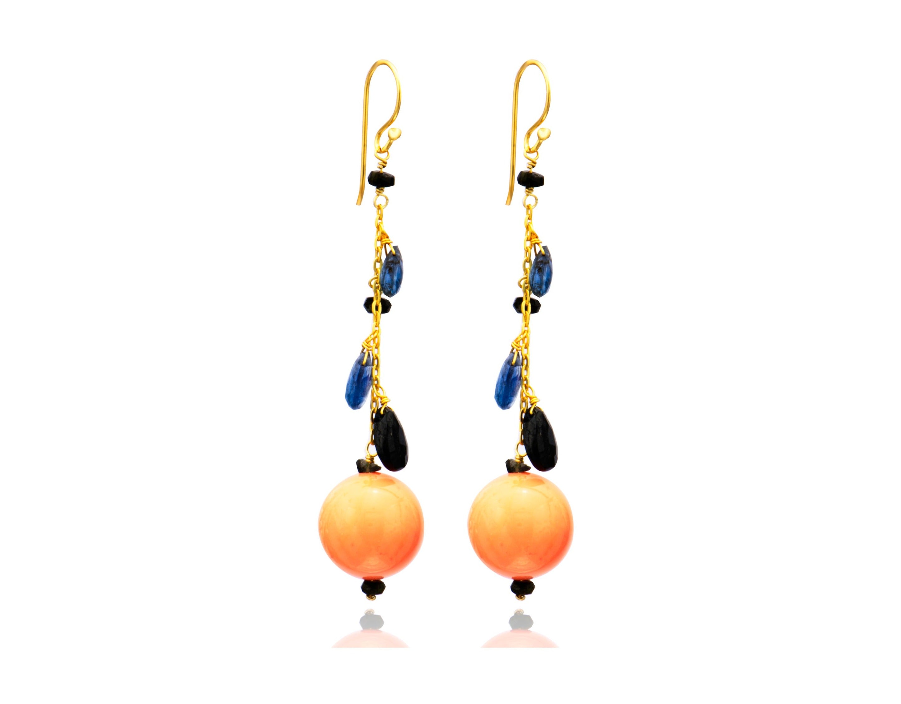 Coral Ball Tourmaline Drop Earrings