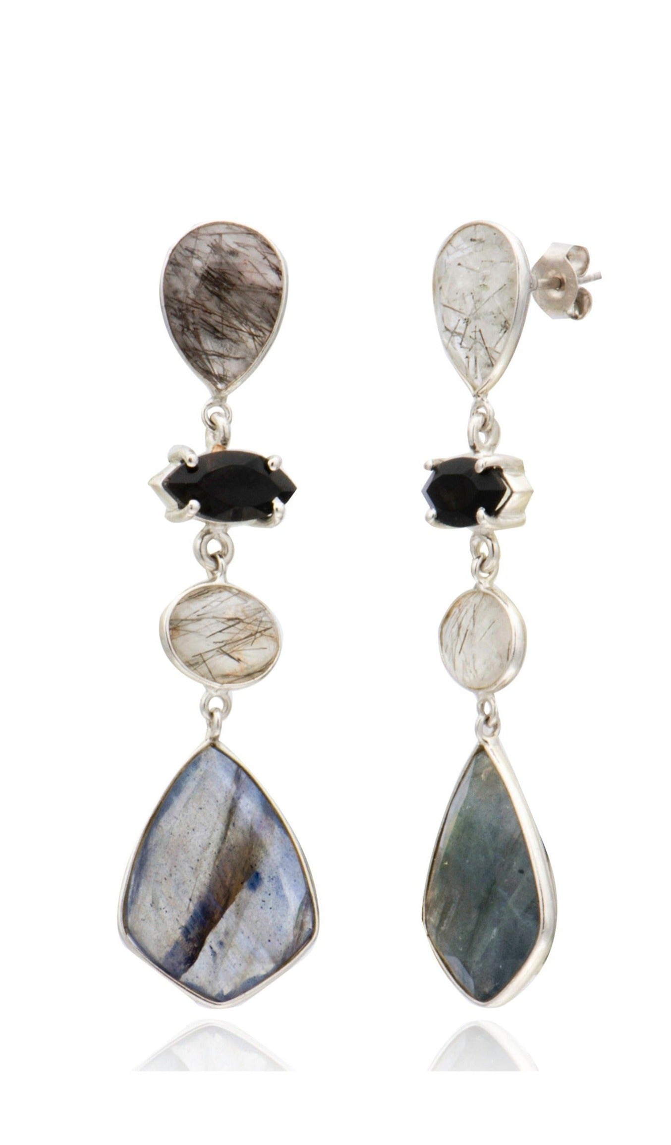 Tourmaline Quartz Onyx Labradorite Post Earrings