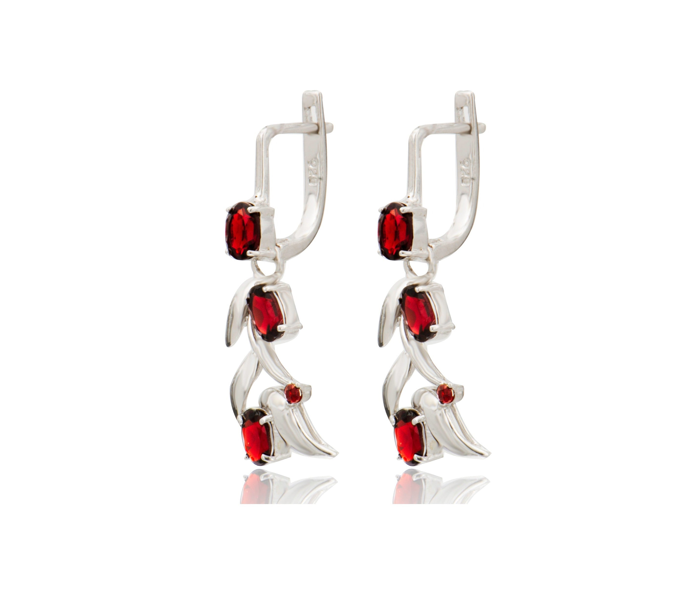 Garnet Flower Dangle Earrings