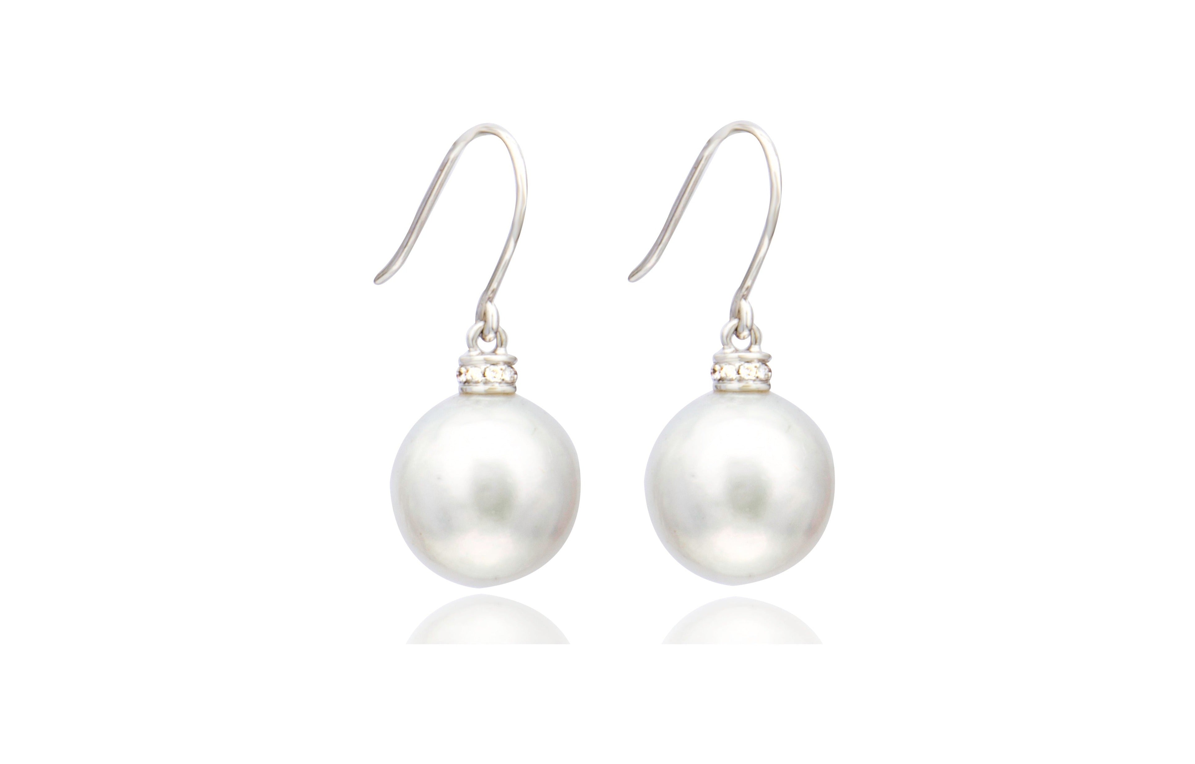 White South Sea Pearl Oval Diamond Earrings