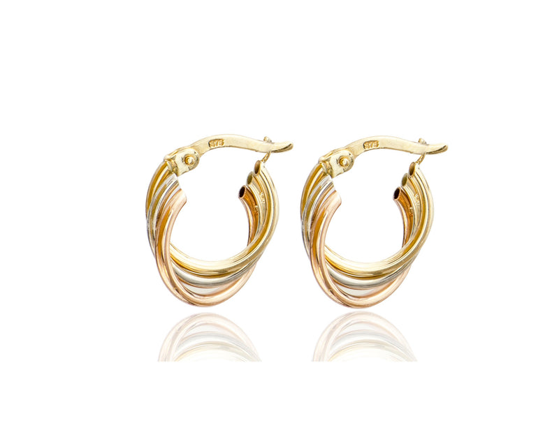 Three Tone Gold Fancy Hoop Earrings