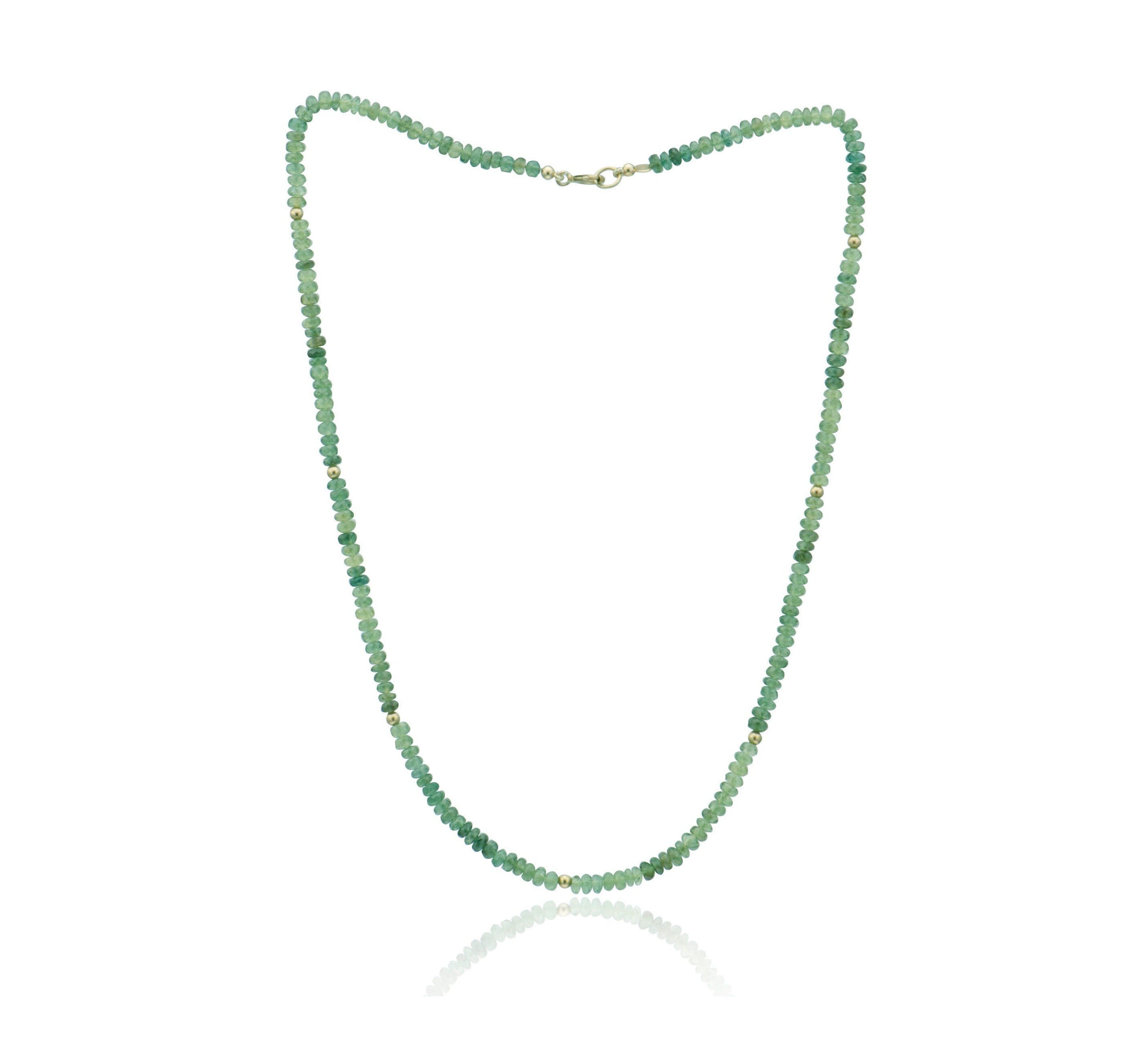 Green Sapphire Gold Bead Necklace