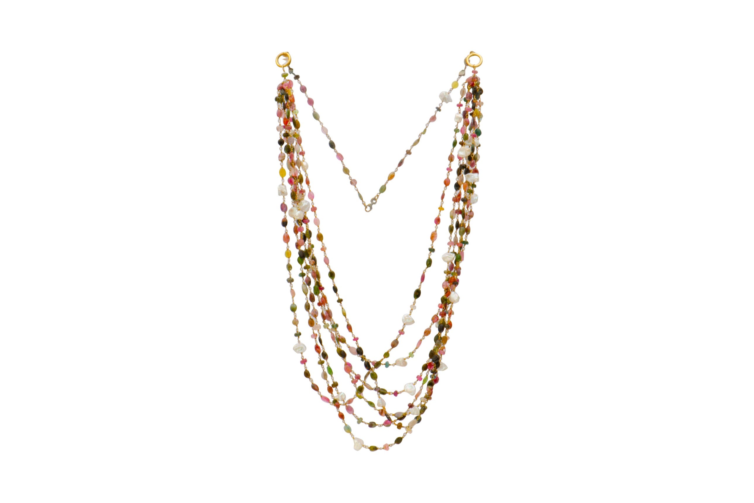Tourmaline Baroque Pearl Six String Necklace